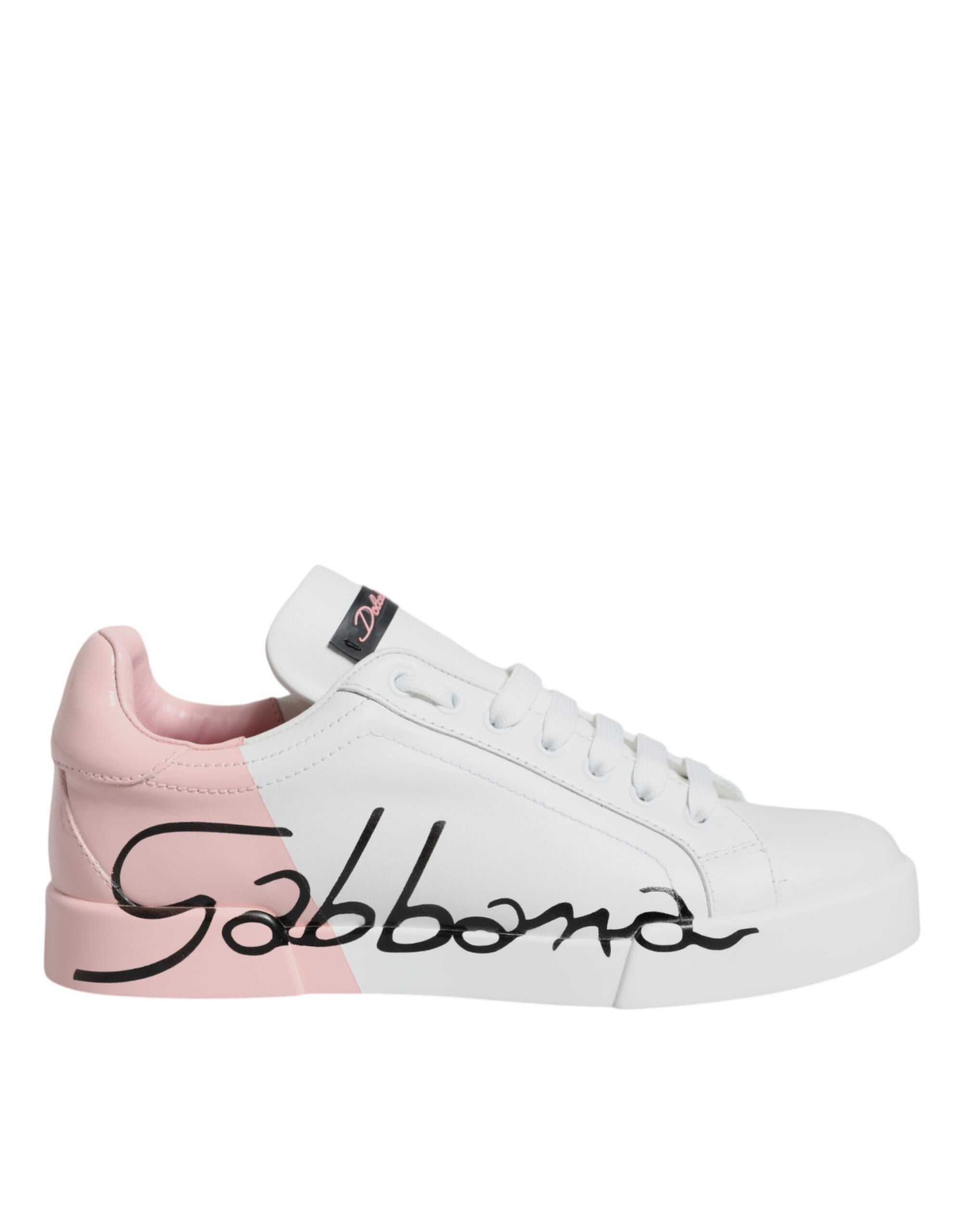 Dolce & Gabbana White Pink Portofino Low Top Sneakers Women's Shoes