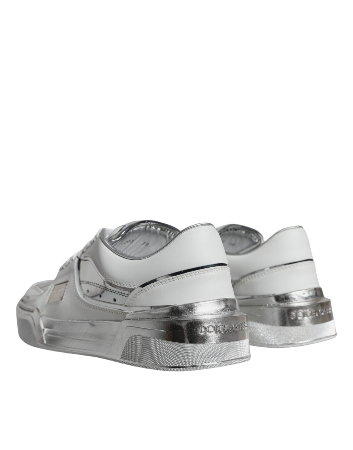 Dolce & Gabbana White Silver Leather Low Top Sneakers Women's Shoes
