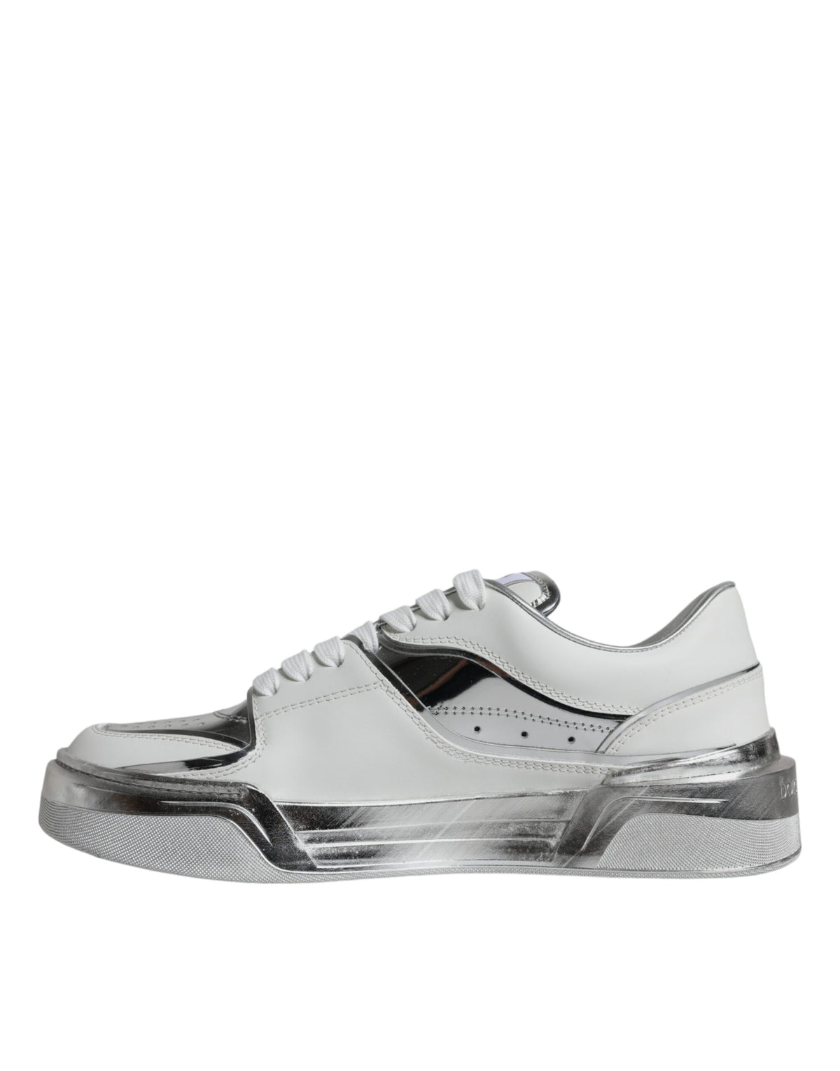 Dolce & Gabbana White Silver Leather Low Top Sneakers Women's Shoes
