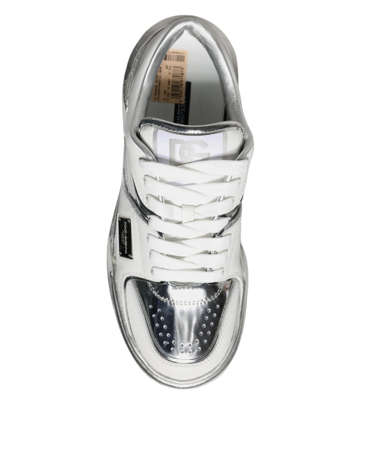 Dolce & Gabbana White Silver Leather Low Top Sneakers Women's Shoes