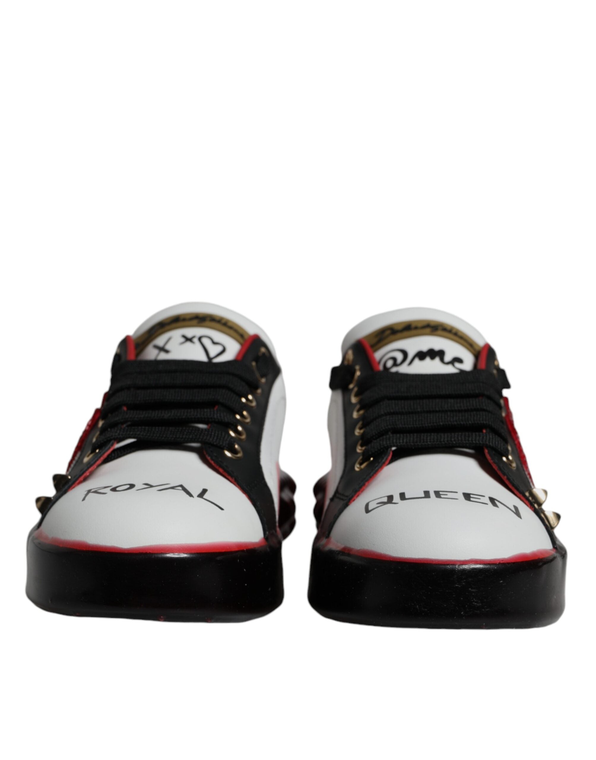 Dolce & Gabbana White Red Crystals Leather Portofino Sneakers Women's Shoes