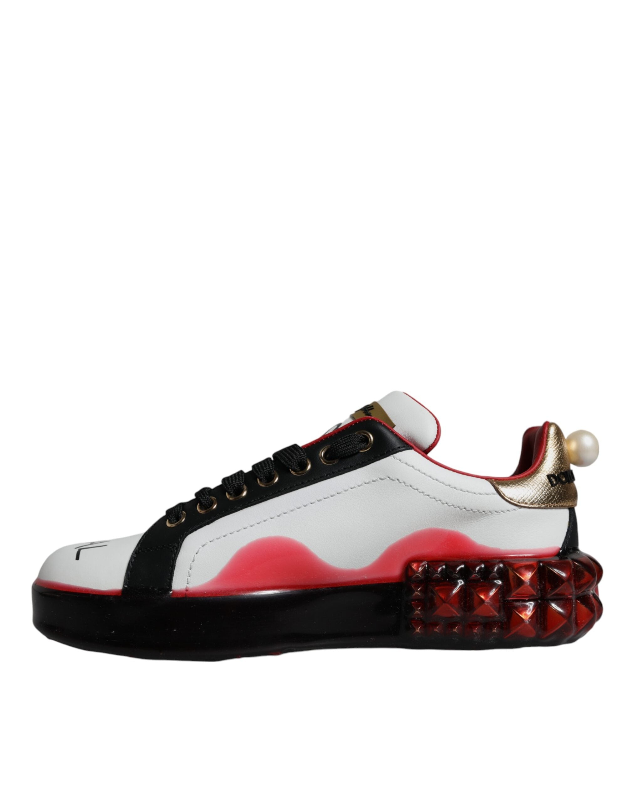 Dolce & Gabbana White Red Crystals Leather Portofino Sneakers Women's Shoes