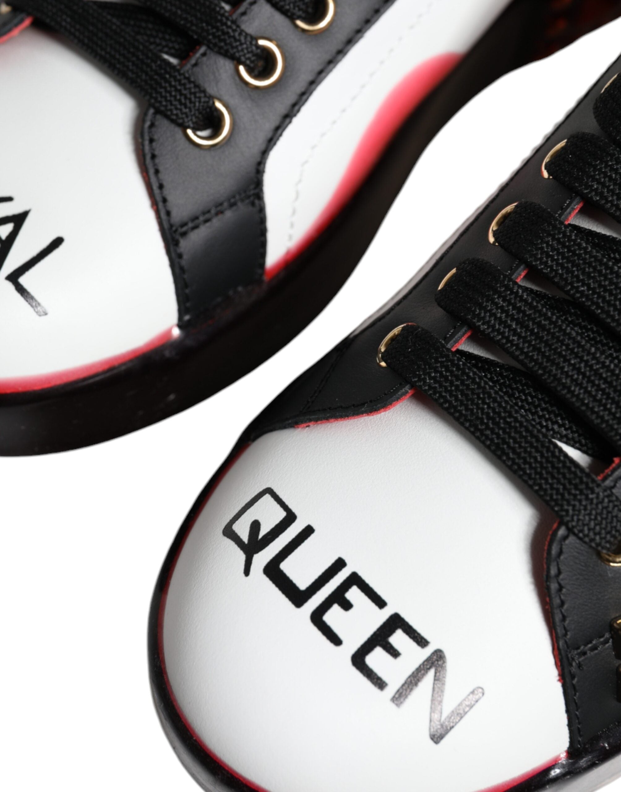 Dolce & Gabbana White Red Crystals Leather Portofino Sneakers Women's Shoes