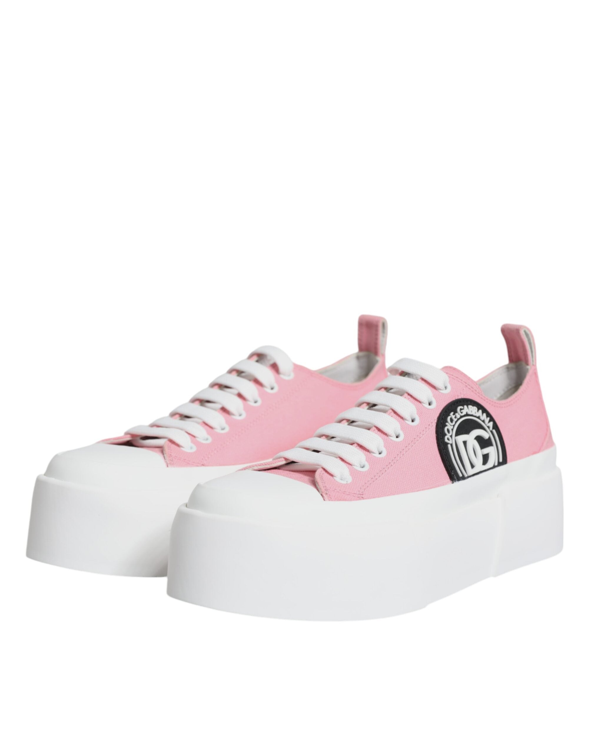 Dolce & Gabbana Pink White Canvas Logo Low Top Sneakers Women's Shoes