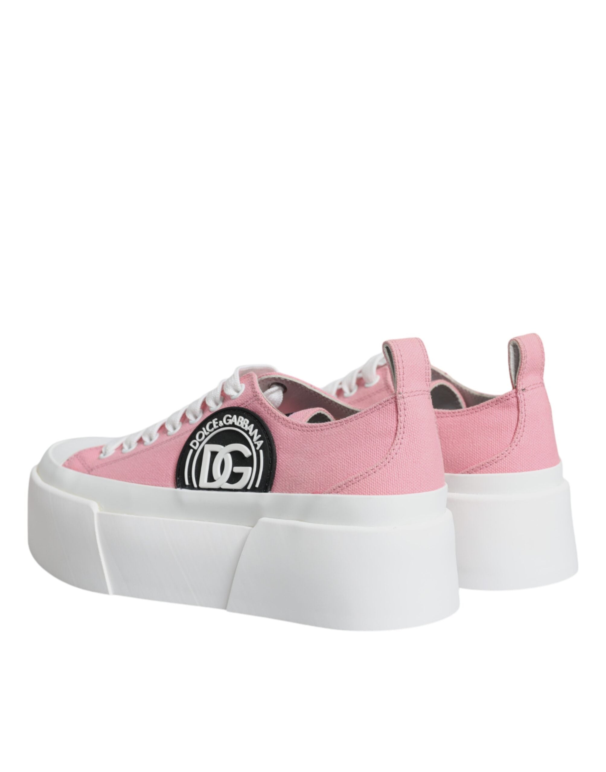 Dolce & Gabbana Pink White Canvas Logo Low Top Sneakers Women's Shoes