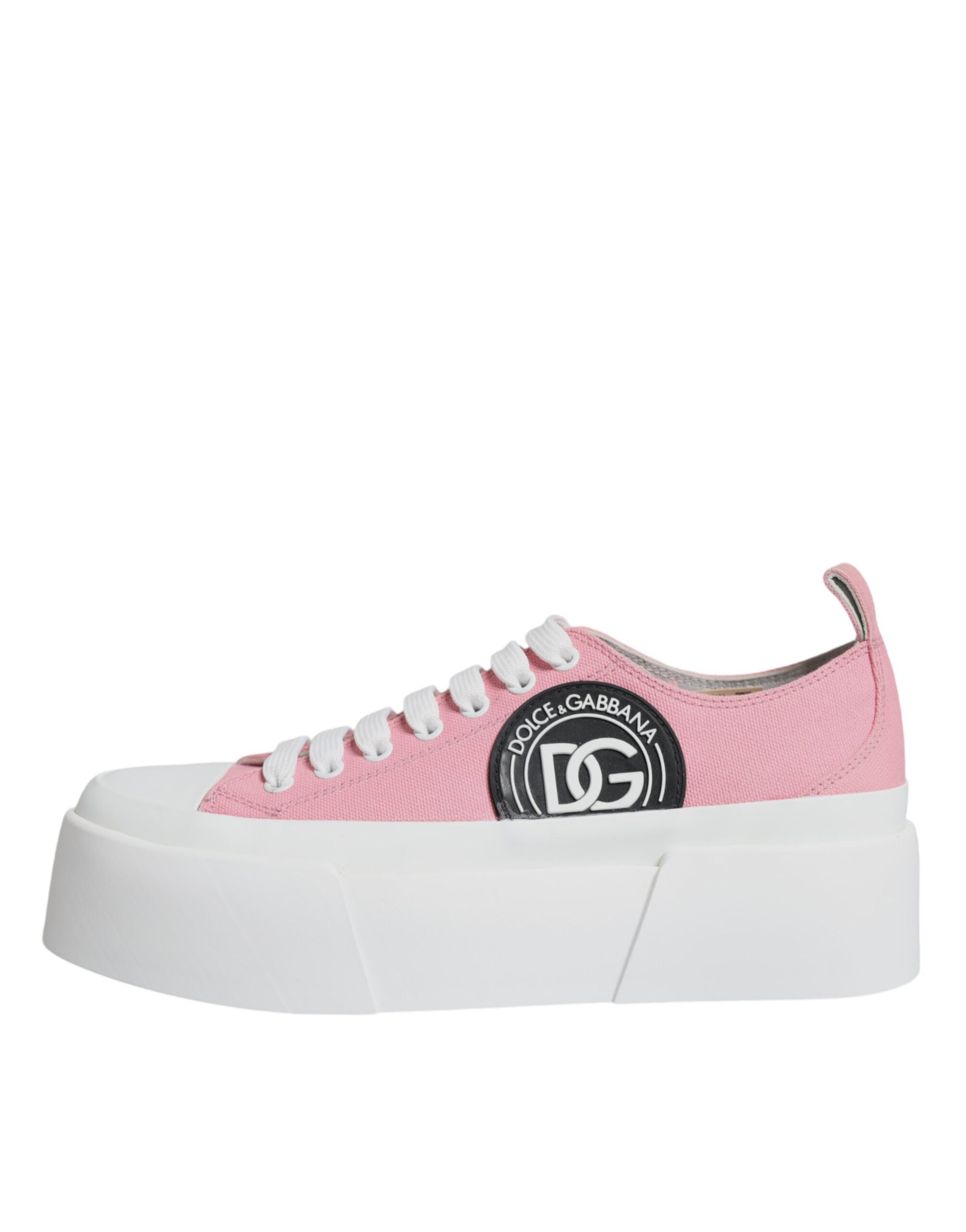 Dolce & Gabbana Pink White Canvas Logo Low Top Sneakers Women's Shoes