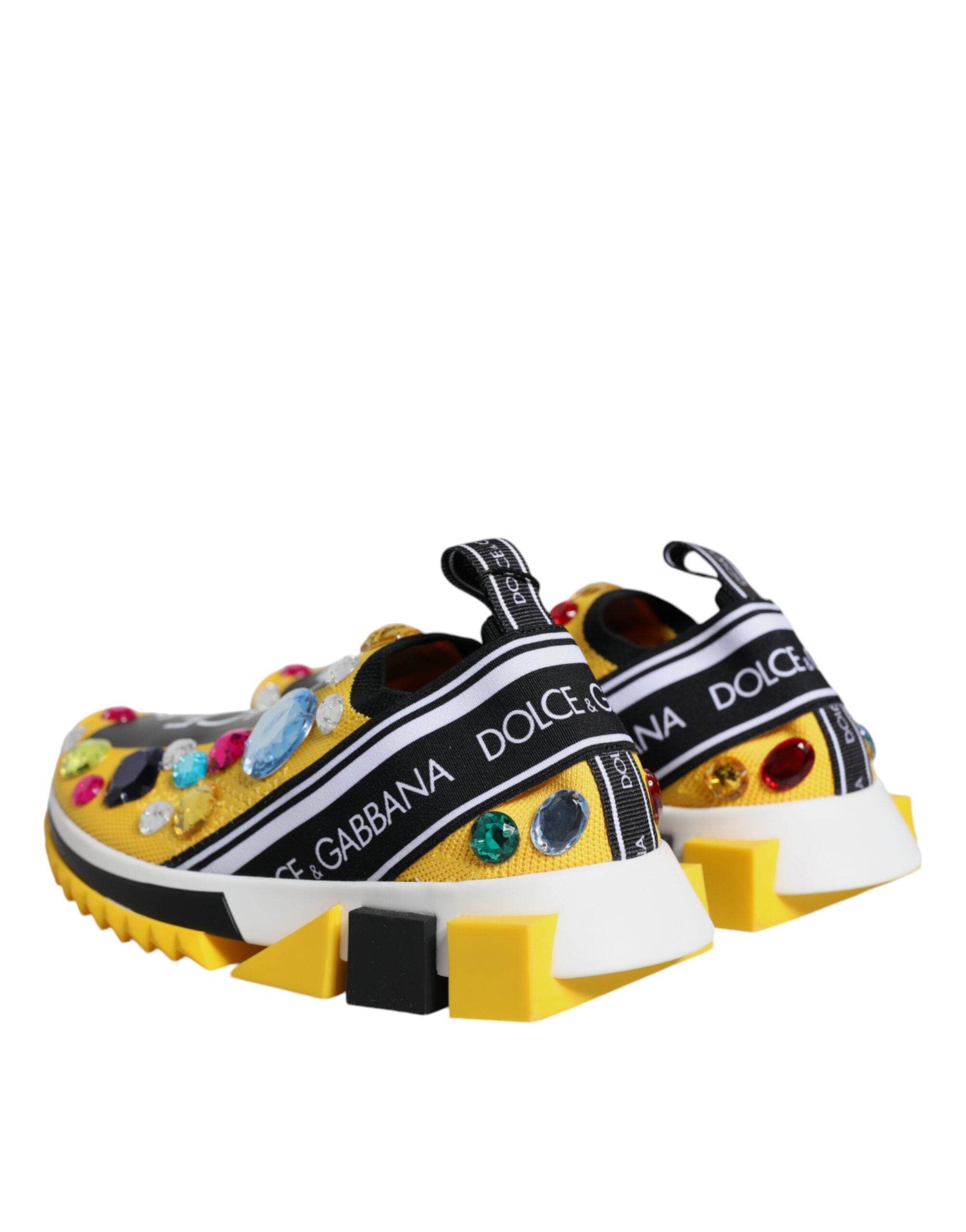 Dolce & Gabbana Yellow Sorrento Crystals Low Top Sneakers Women's Shoes