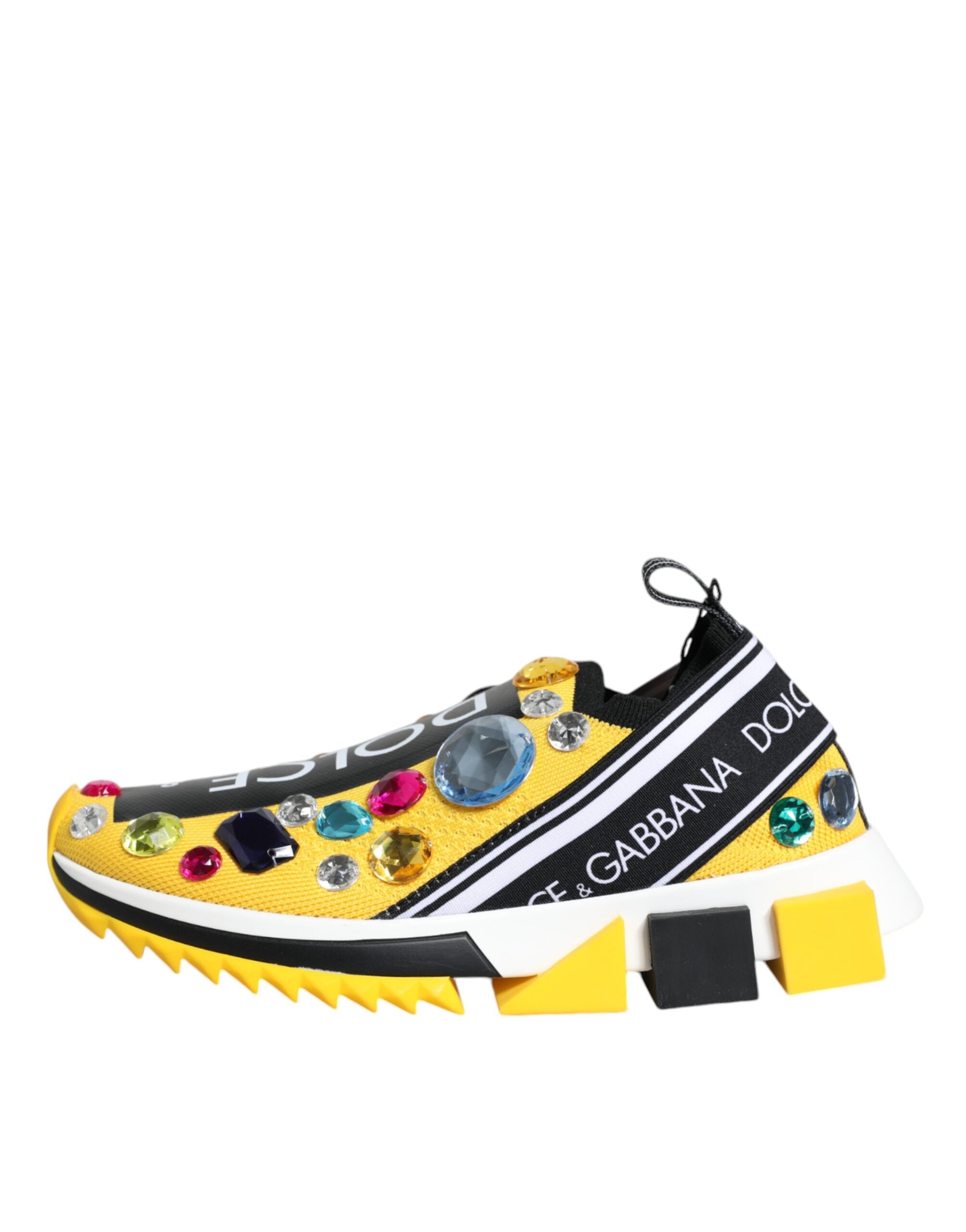 Dolce & Gabbana Yellow Sorrento Crystals Low Top Sneakers Women's Shoes
