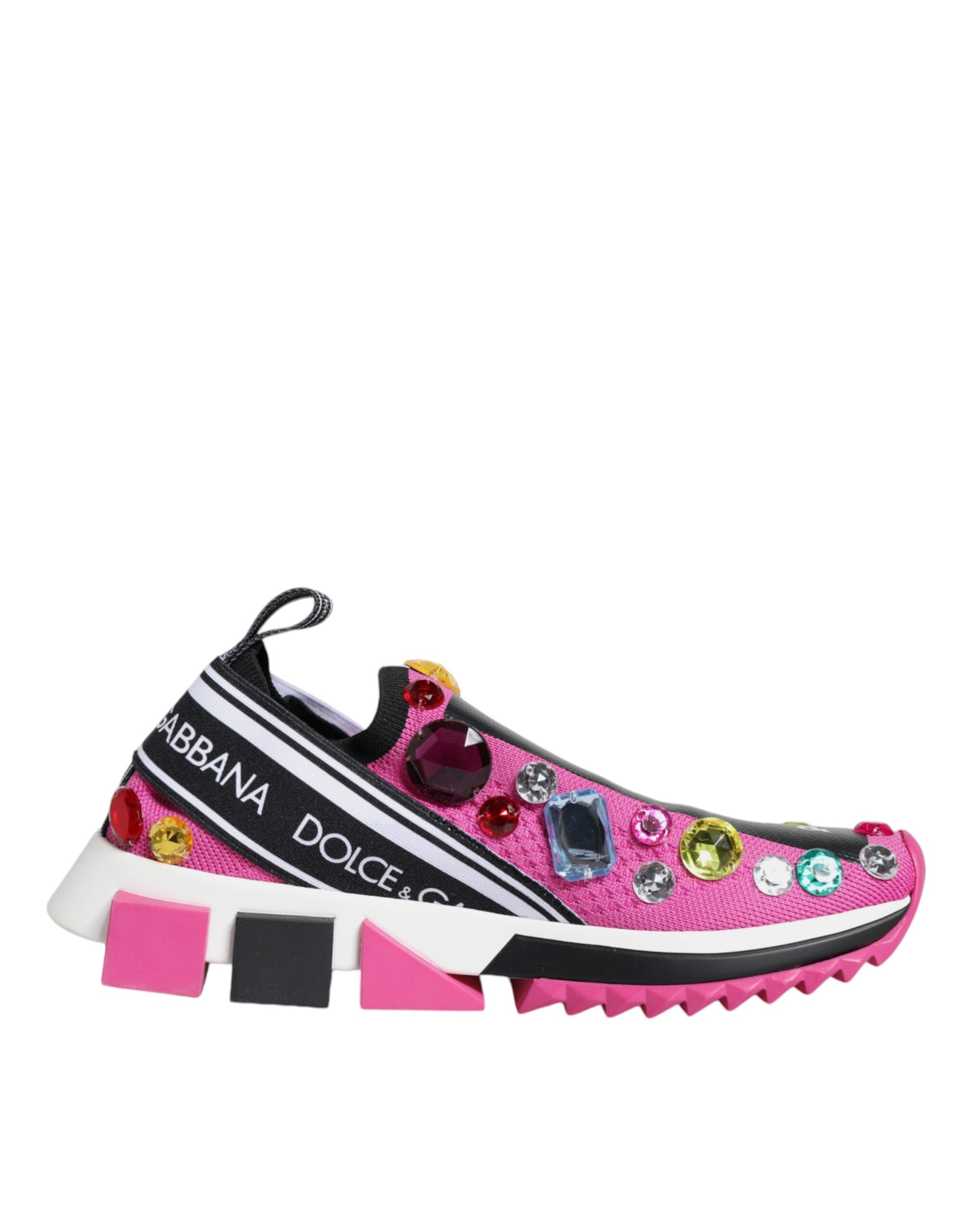 Dolce & Gabbana Pink Sorrento Crystals Low Top Sneakers Women's Shoes