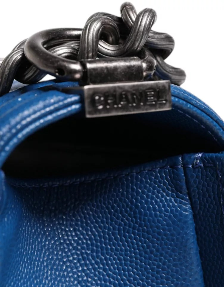 Chanel Blue Lambskin Double Chain Leather Medium Shoulder Women's Bag