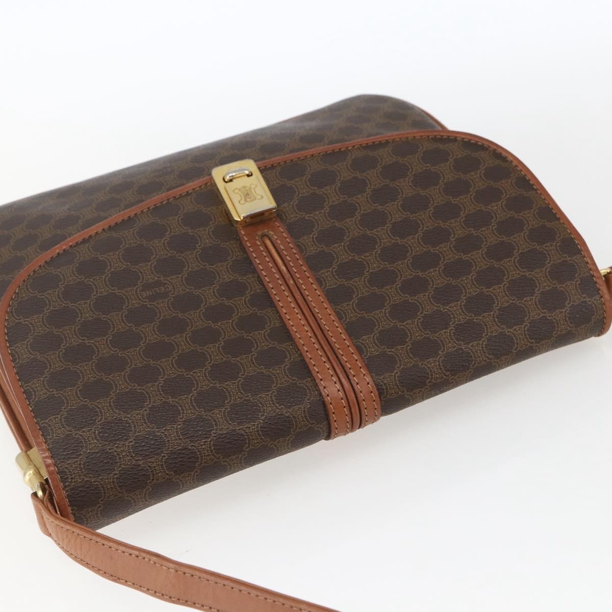 Celine Vintage Macadam Canvas And Leather Brown Canvas Shoulder Bag Bag (Pre-Owned)