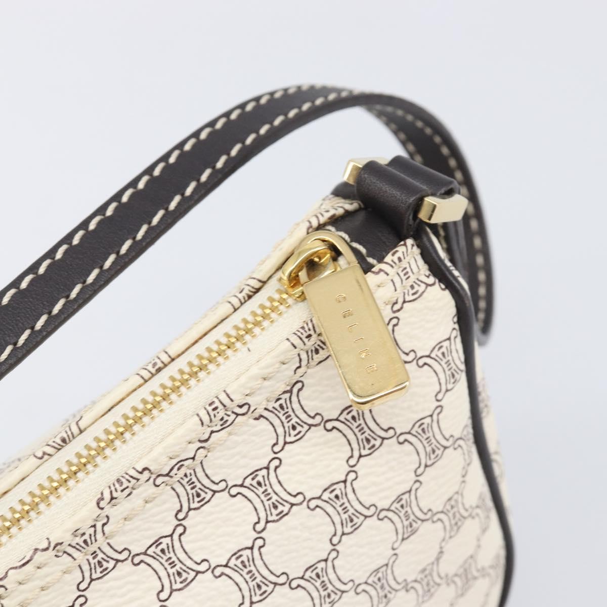 Celine Triomphe Macadam Zip Shoulder Bag Canvas White Pvc Clutche & Pouche Bag (Pre-Owned)