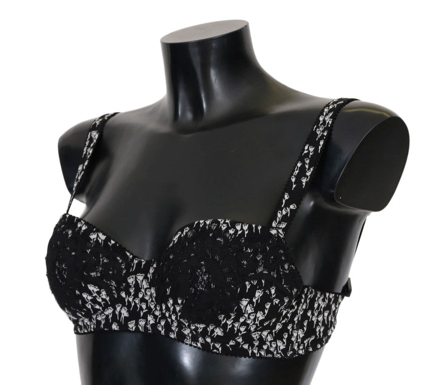 Dolce & Gabbana Black Silk White Lace Stretch Underwear Women's Bra