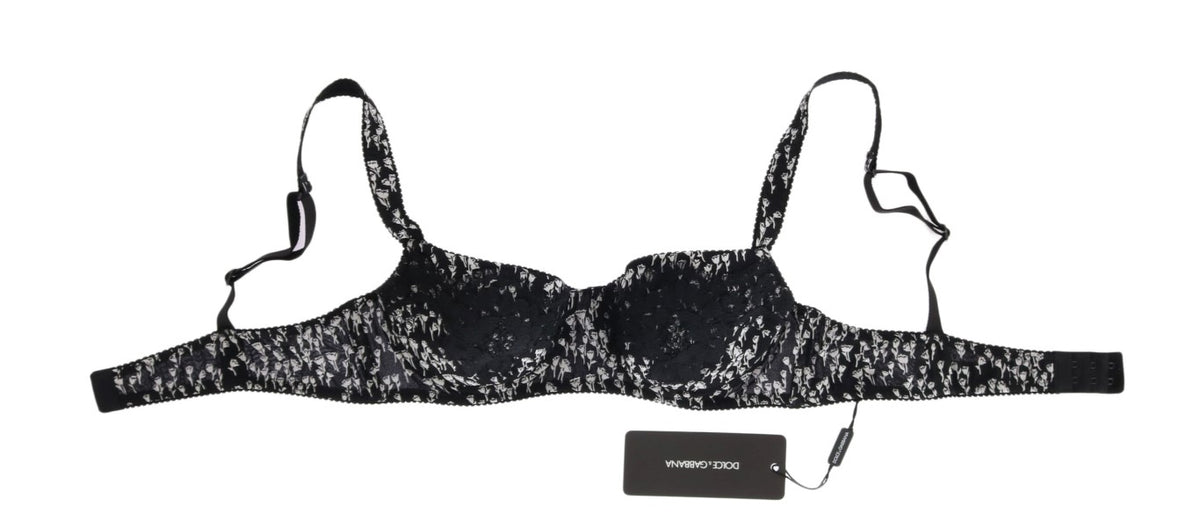 Dolce & Gabbana Black Silk White Lace Stretch Underwear Women's Bra