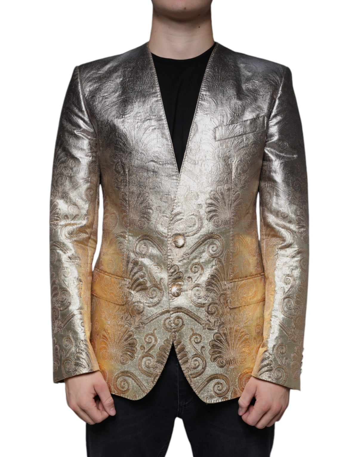 Dolce & Gabbana Gold Jacquard Single Breasted Dress Men's Blazer