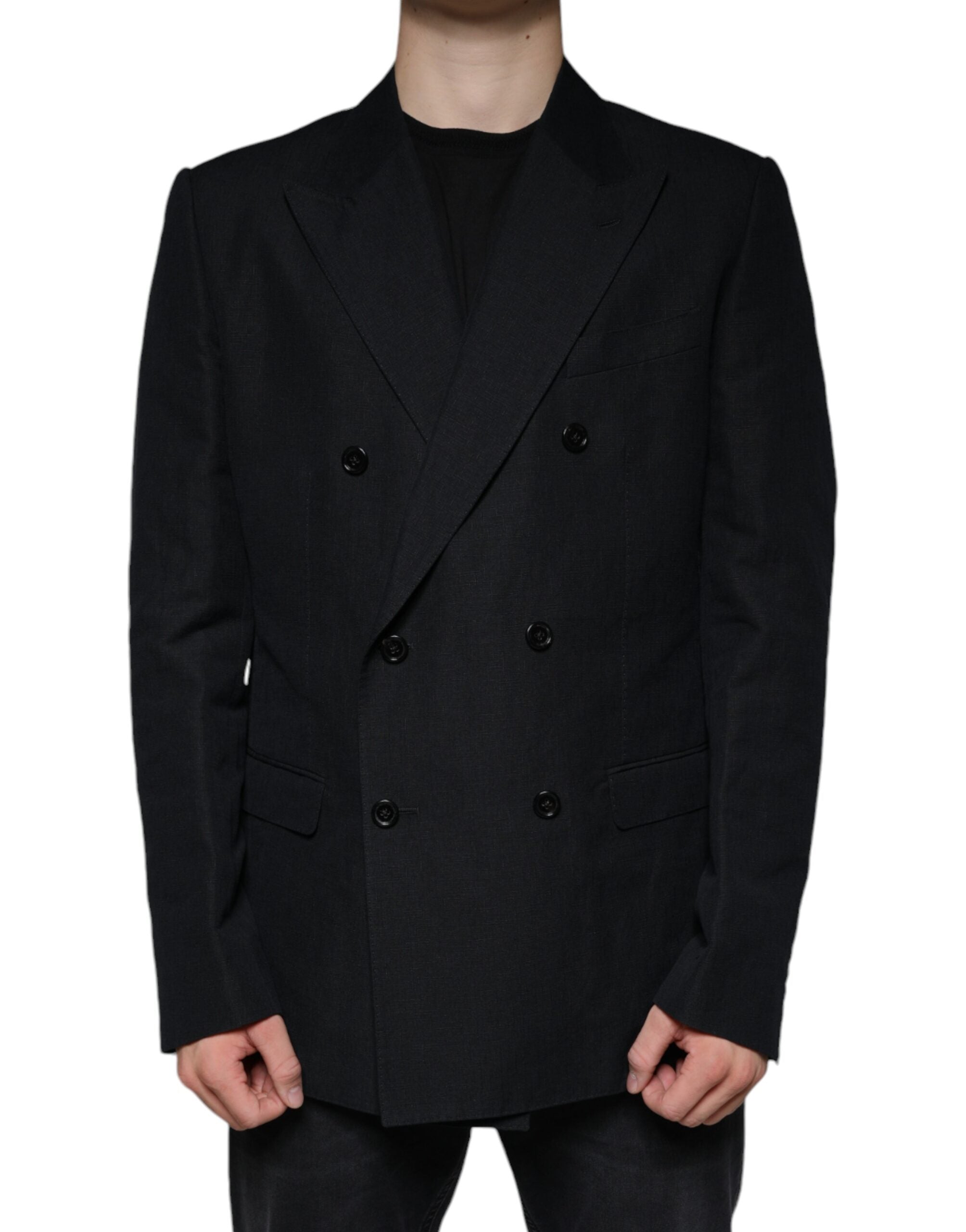 Dolce & Gabbana Dark Blue Linen Double Breasted Dress Men's Blazer
