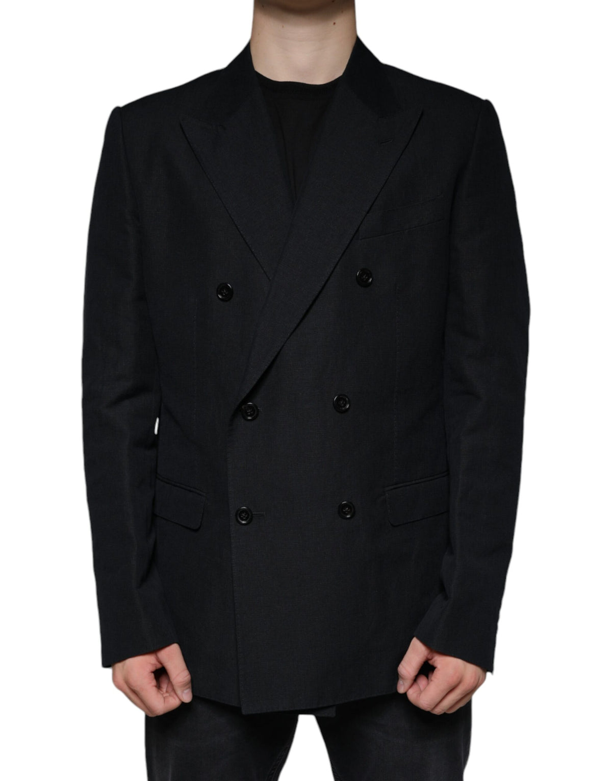 Dolce & Gabbana Dark Blue Linen Double Breasted Dress Men's Blazer