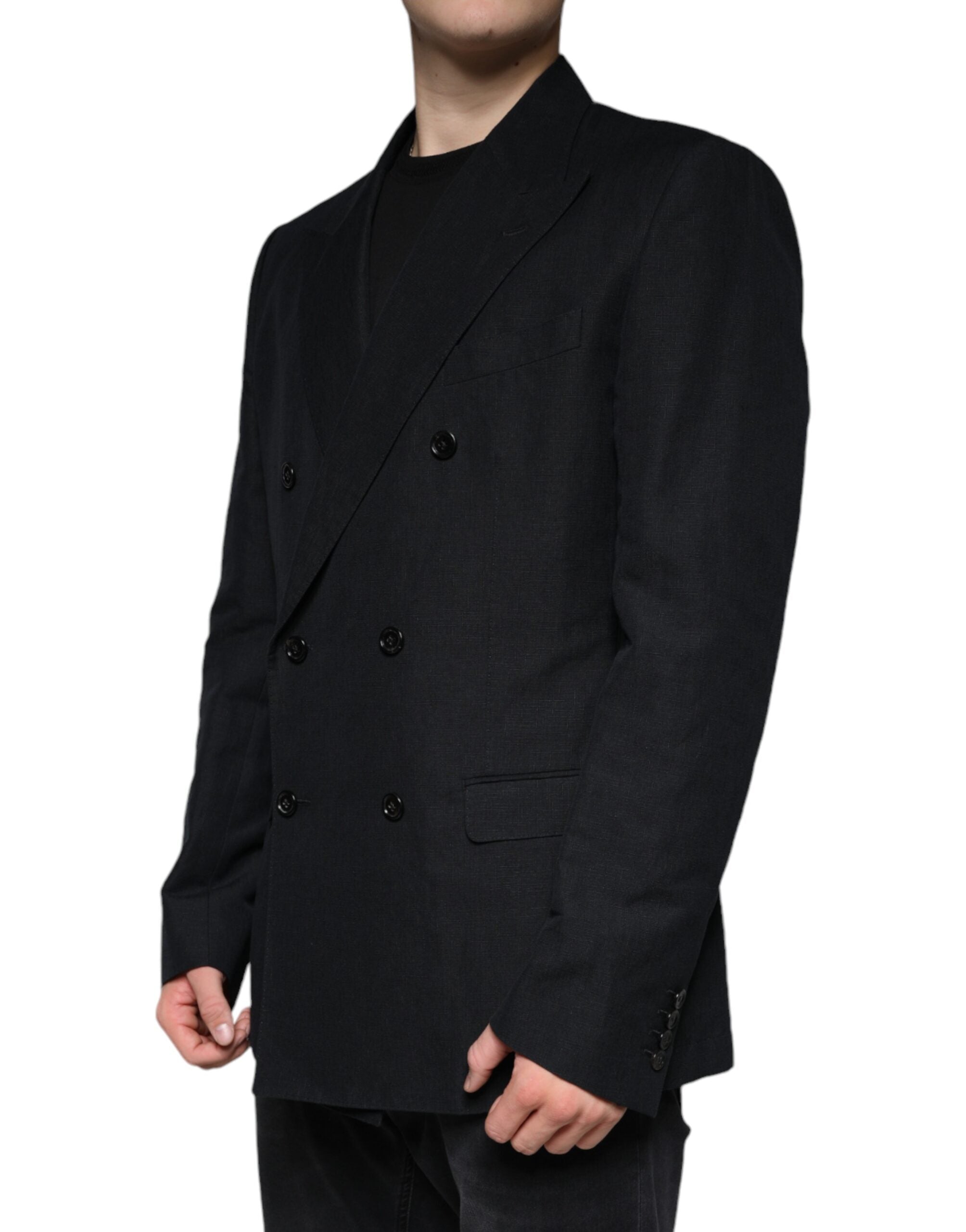 Dolce & Gabbana Dark Blue Linen Double Breasted Dress Men's Blazer