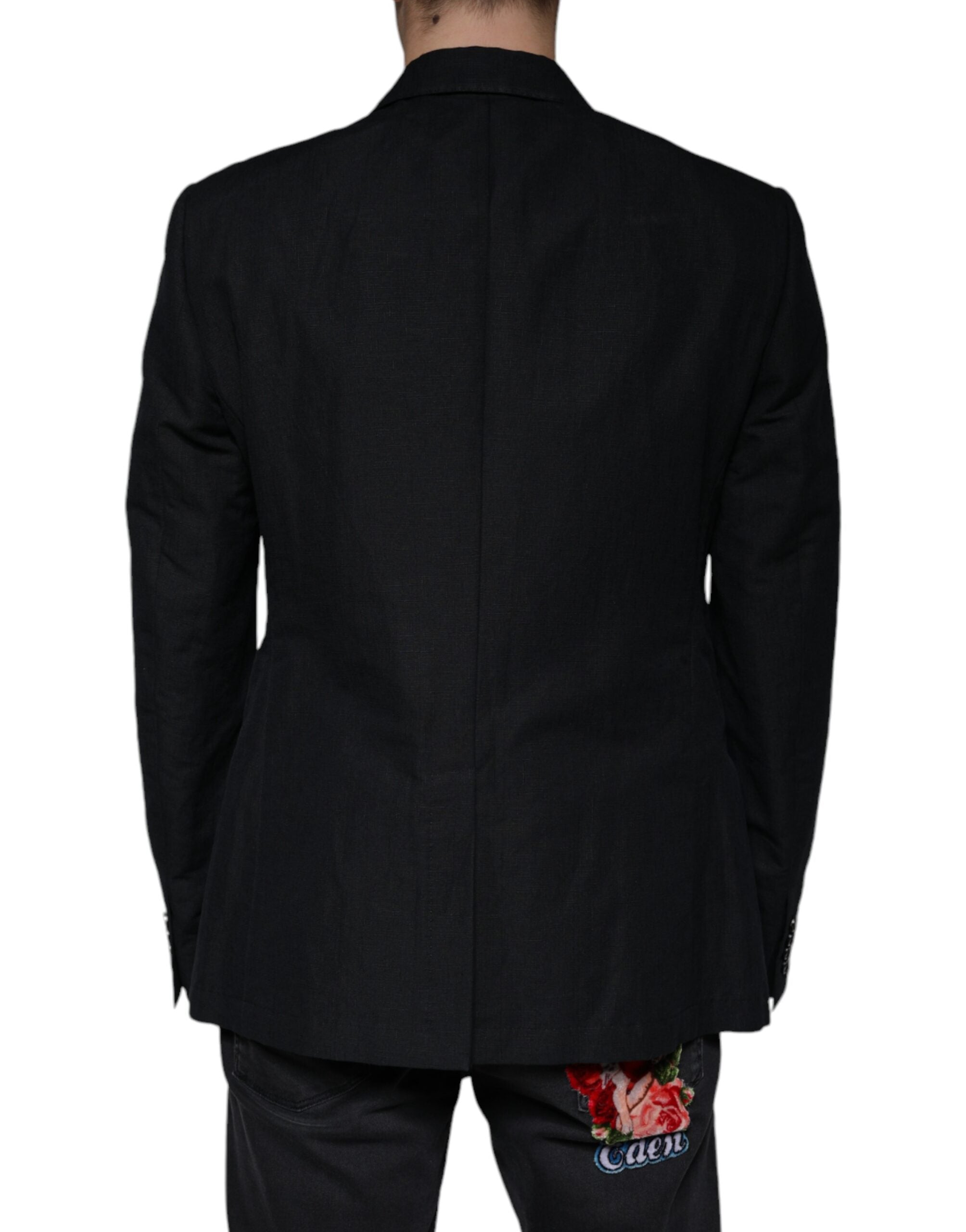 Dolce & Gabbana Dark Blue Linen Double Breasted Dress Men's Blazer