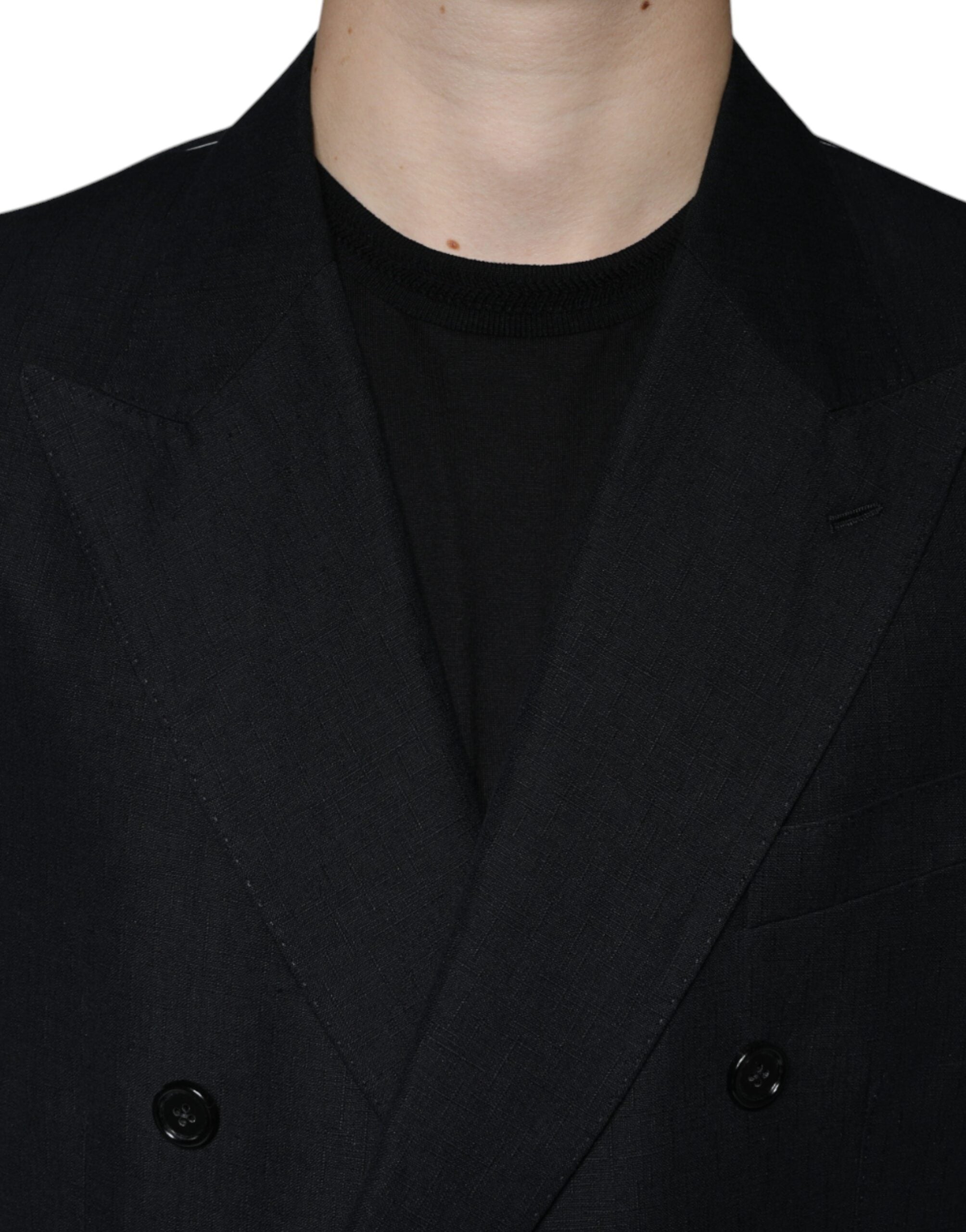 Dolce & Gabbana Dark Blue Linen Double Breasted Dress Men's Blazer