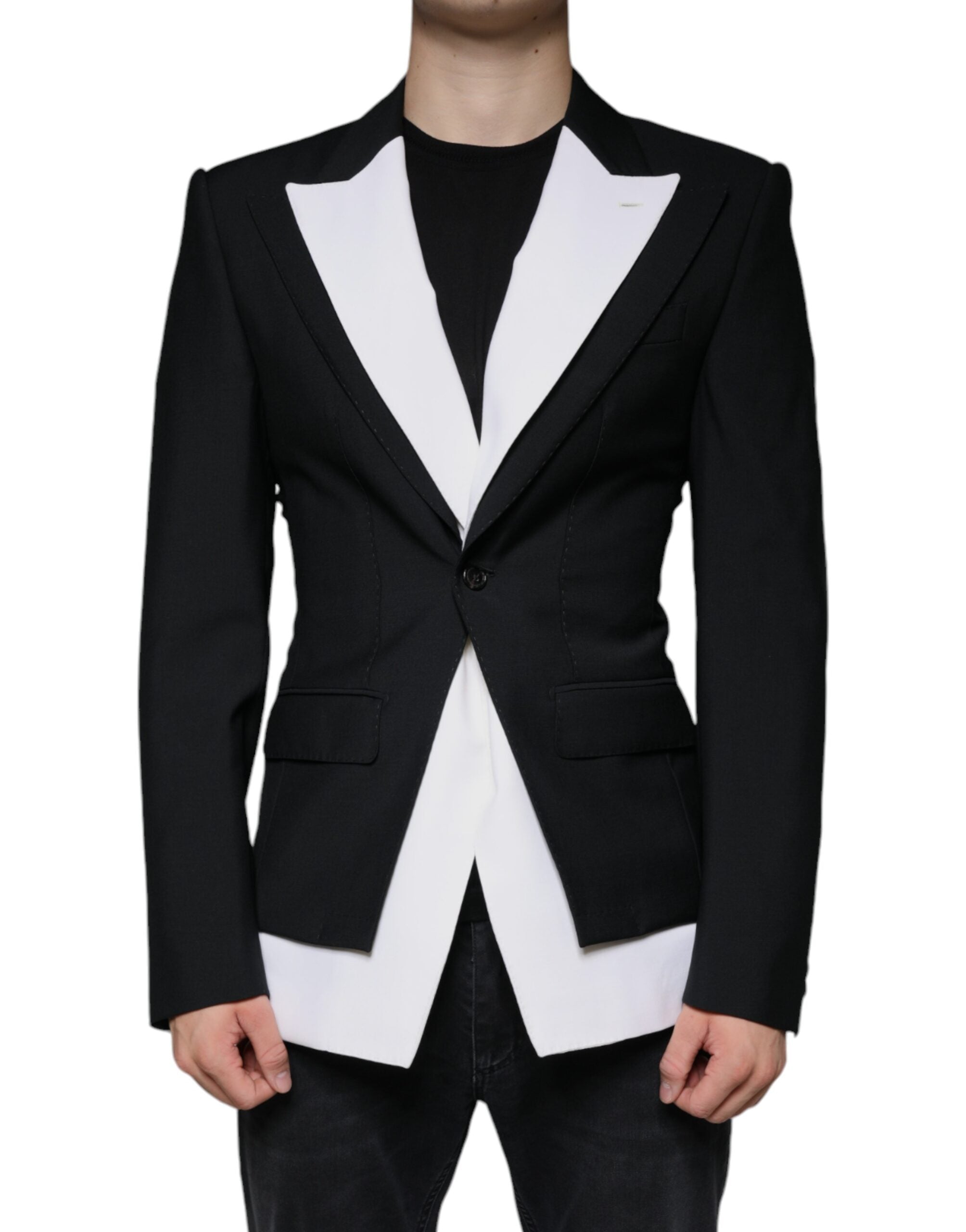 Dolce & Gabbana Dark Gray White Single Breasted Dress Men's Blazer