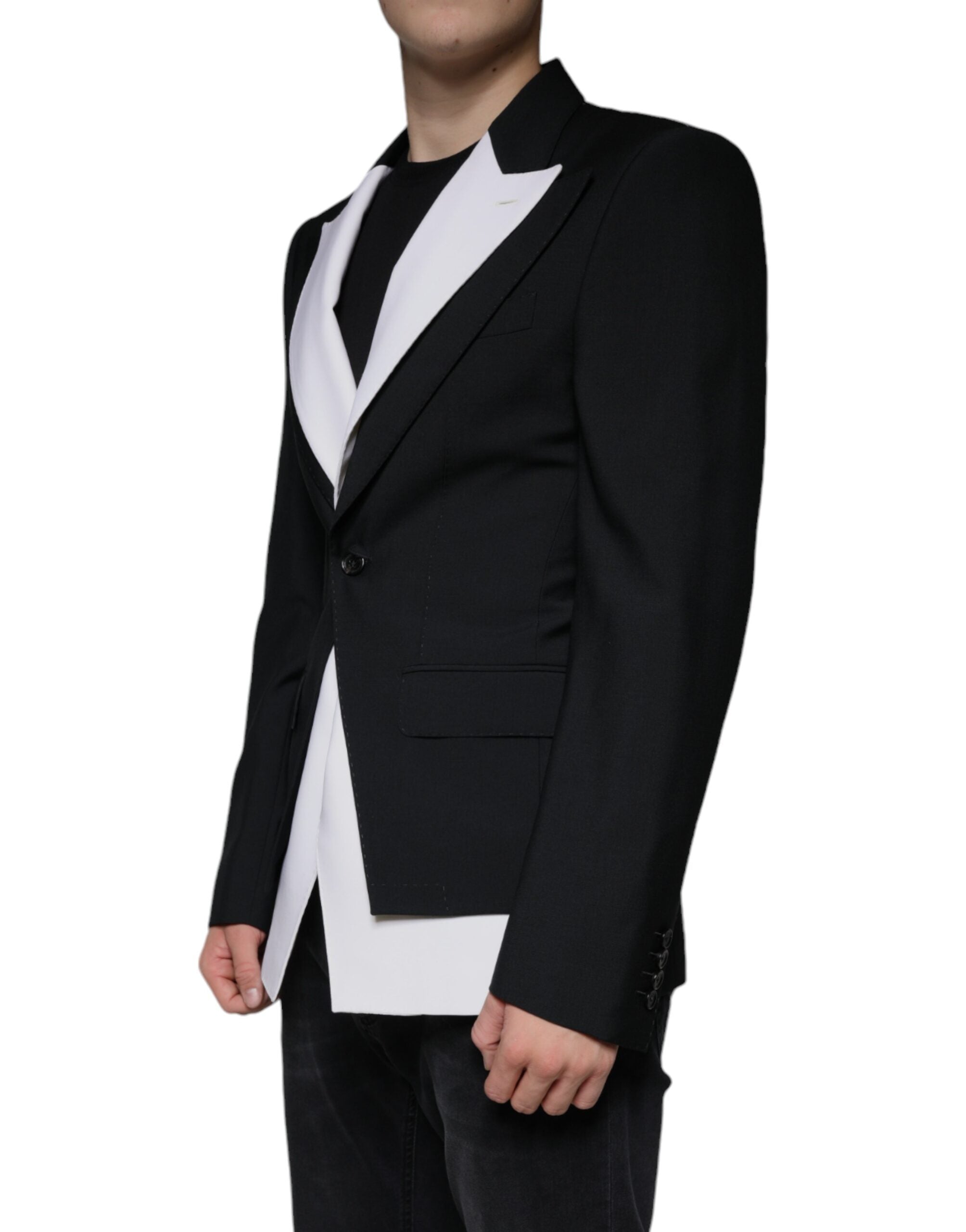 Dolce & Gabbana Dark Gray White Single Breasted Dress Men's Blazer