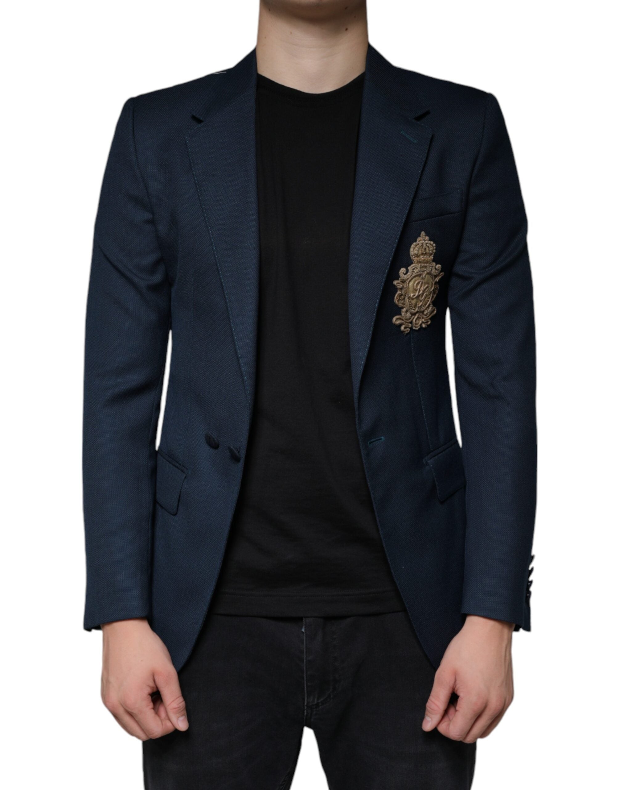 Dolce & Gabbana Blue Wool Logo Single Breasted Coat Men's Blazer (Pre-Owned)
