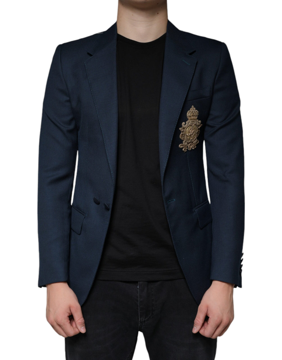 Dolce & Gabbana Blue Wool Logo Single Breasted Coat Men's Blazer (Pre-Owned)