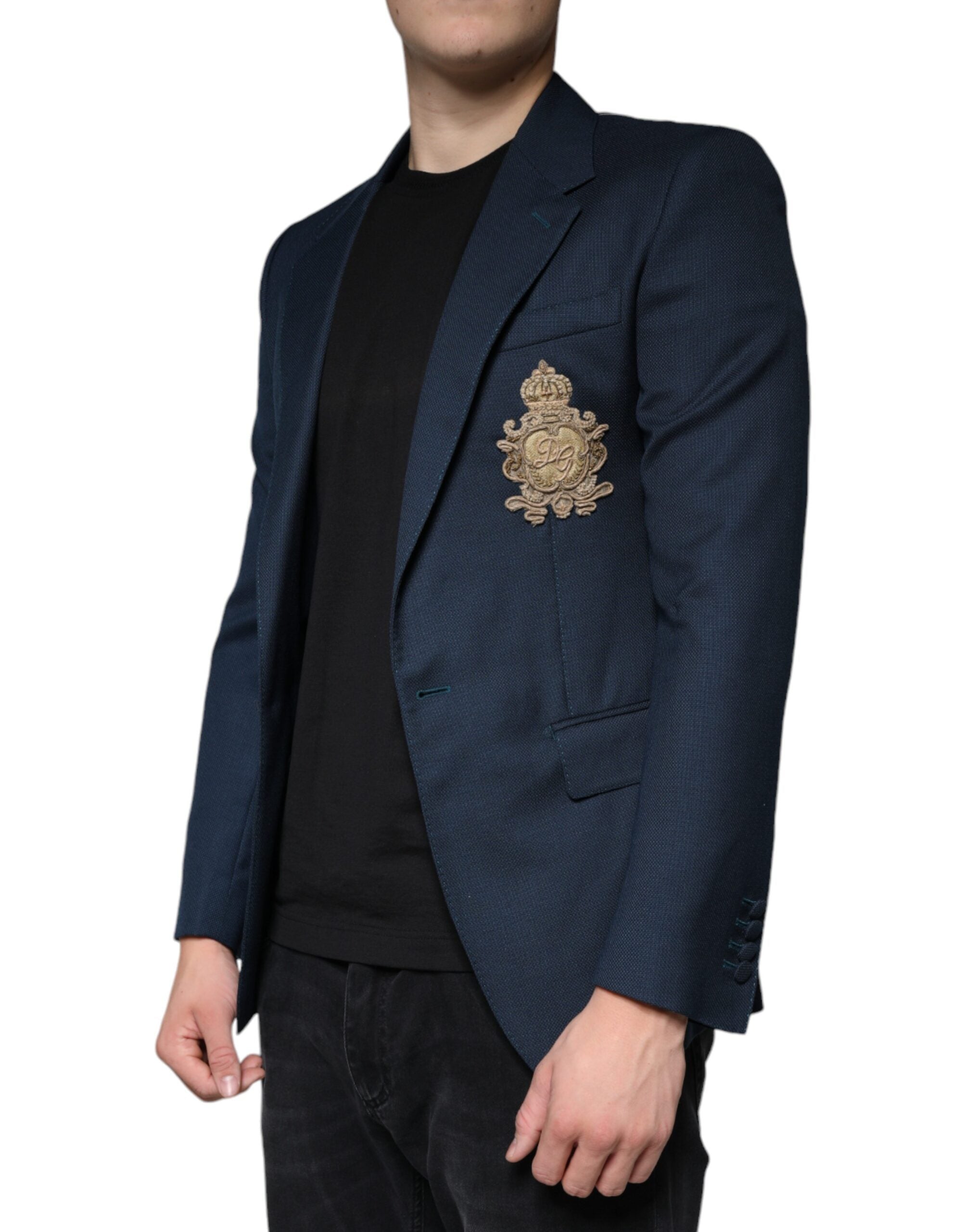 Dolce & Gabbana Blue Wool Logo Single Breasted Coat Men's Blazer (Pre-Owned)