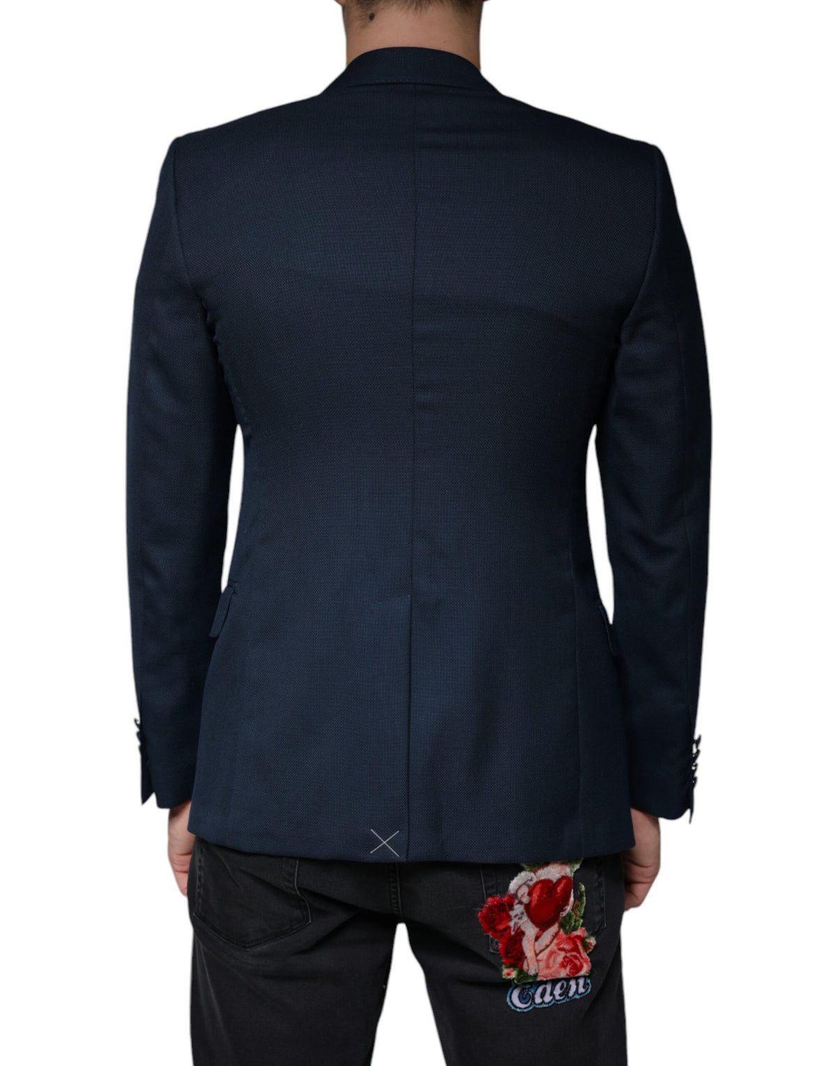 Dolce & Gabbana Blue Wool Logo Single Breasted Coat Men's Blazer (Pre-Owned)
