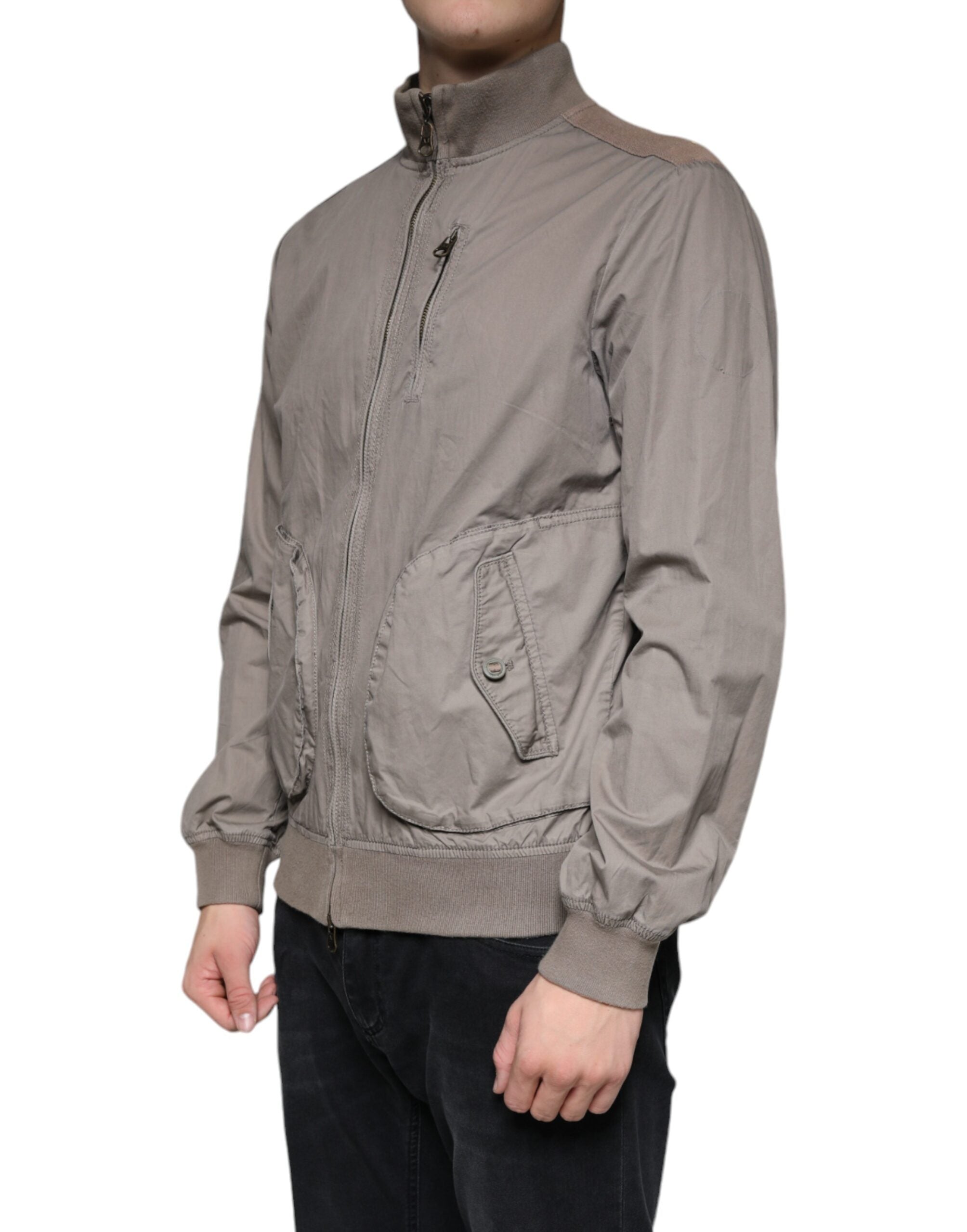 Armani Jeans Brown Cotton Full Zip Bomber Logo Men's Jacket