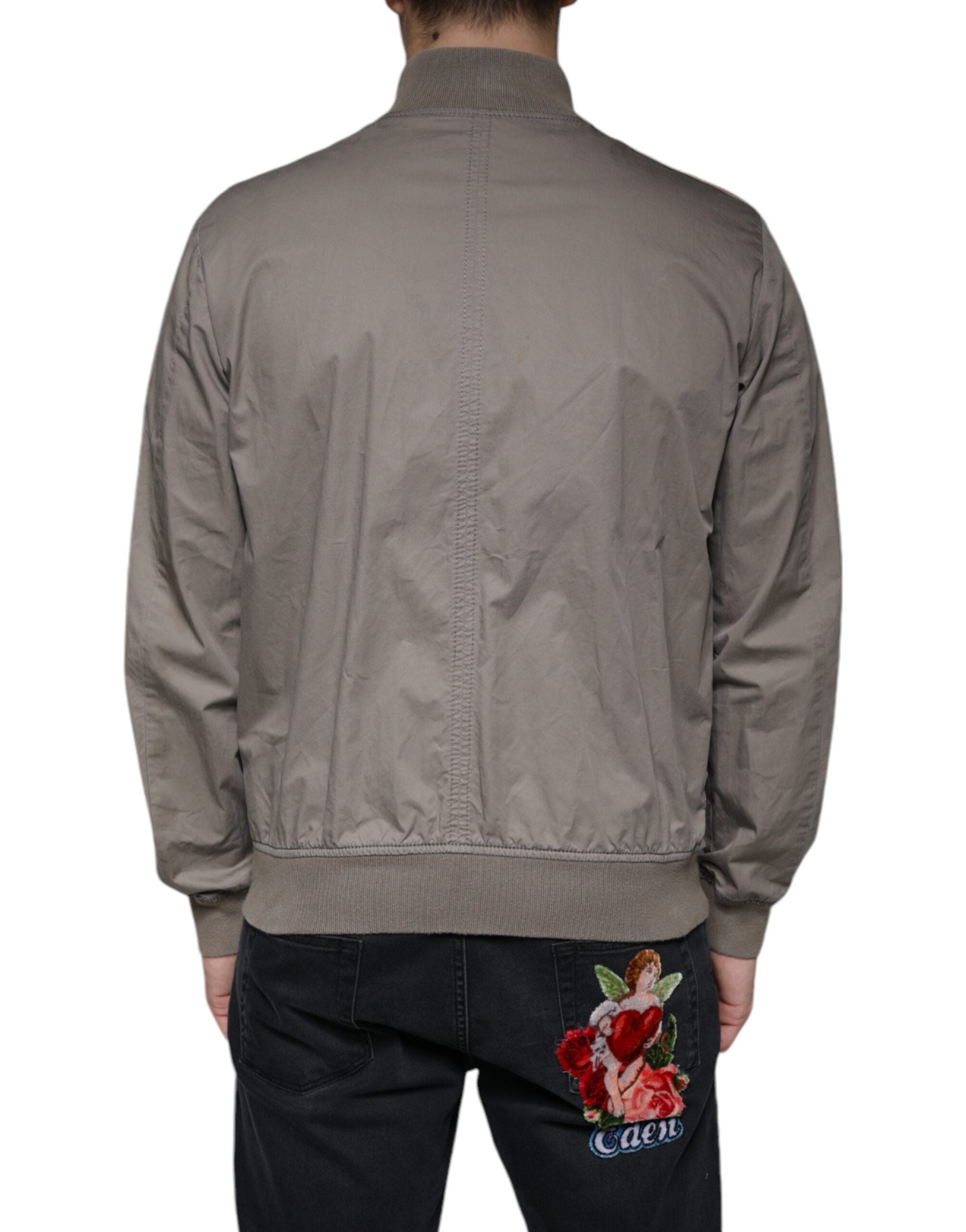 Armani Jeans Brown Cotton Full Zip Bomber Logo Men's Jacket