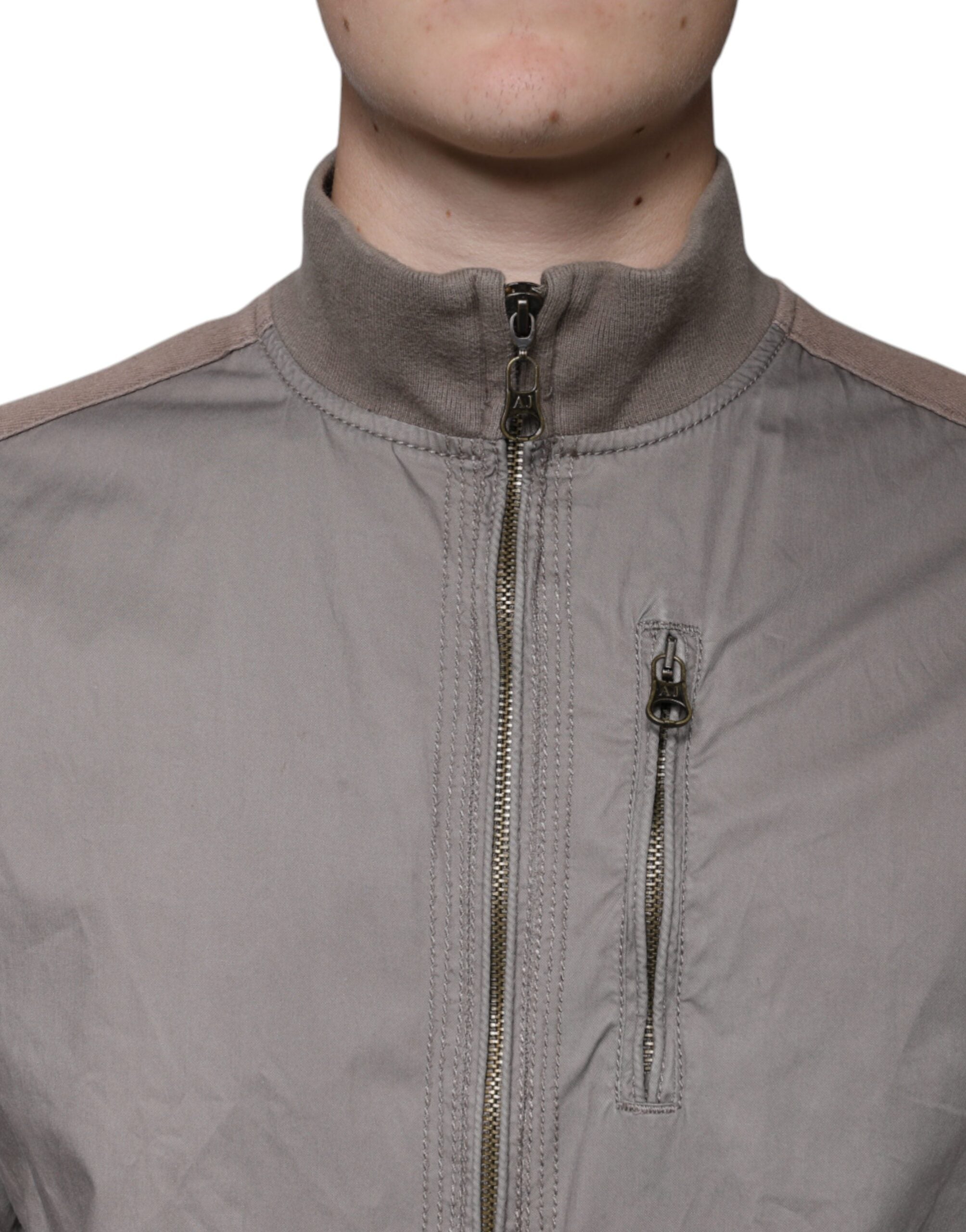 Armani Jeans Brown Cotton Full Zip Bomber Logo Men's Jacket