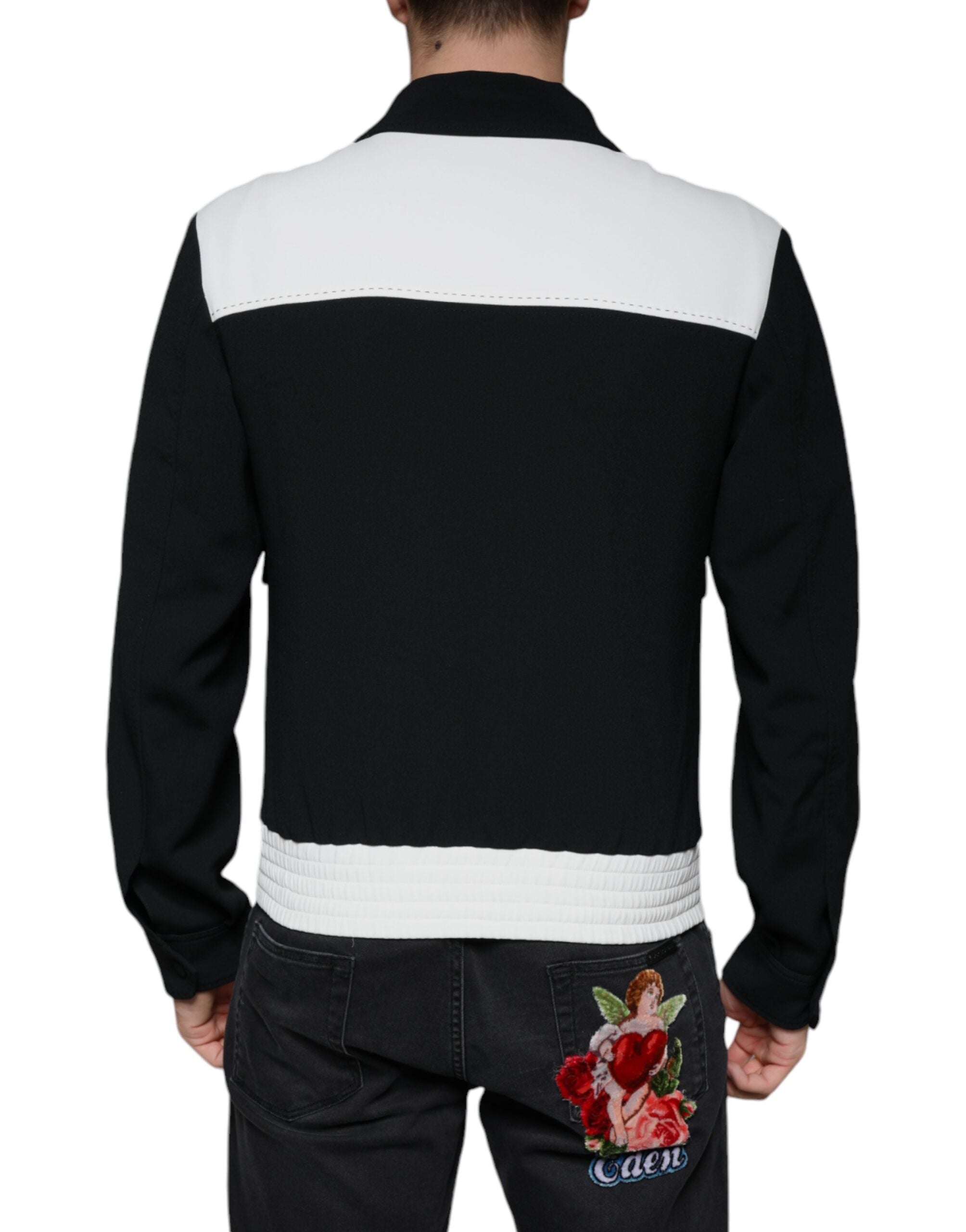 Dolce & Gabbana Black White DG Crown Full Zip Blouson Men's Jacket (Pre-Owned)