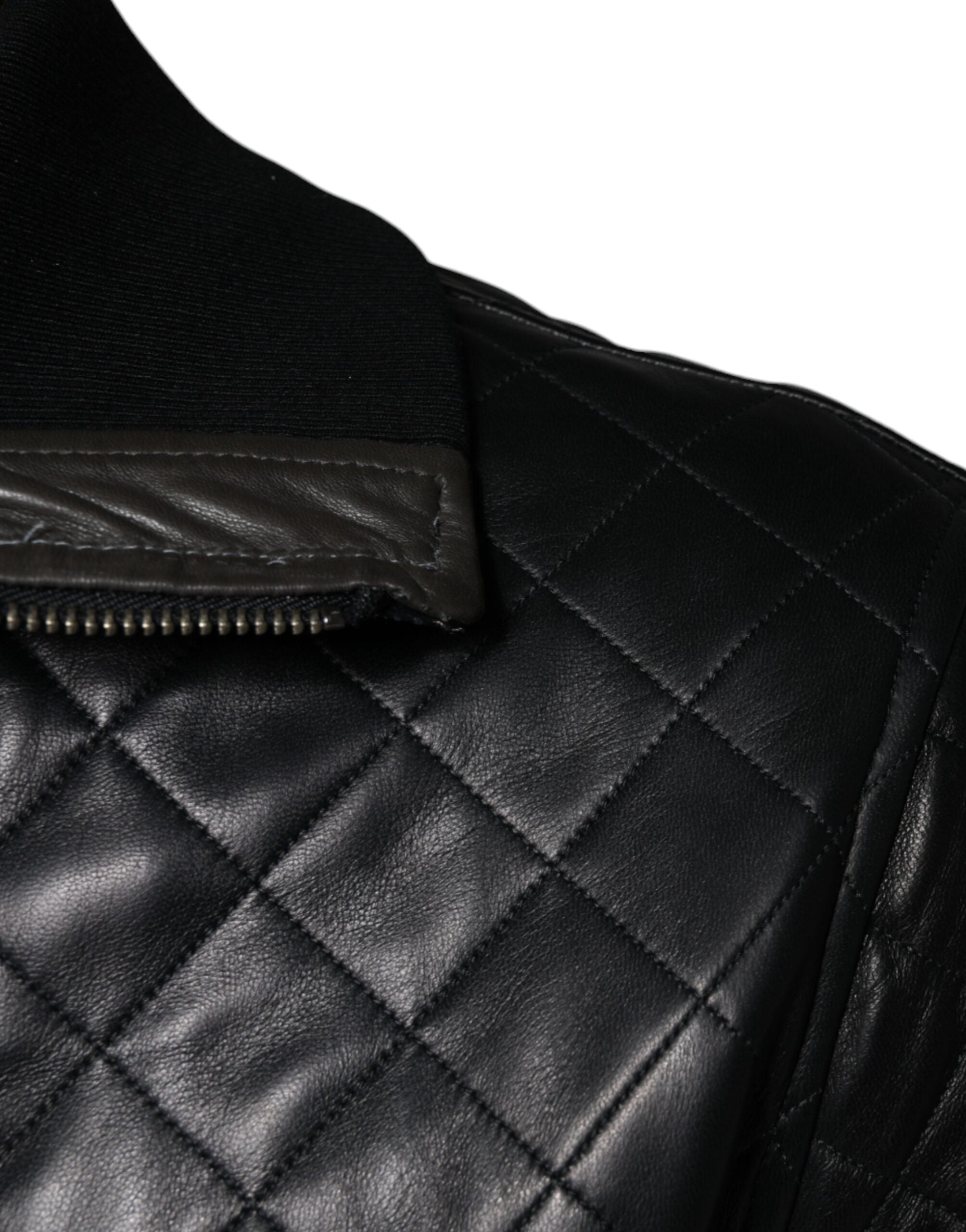 Dolce & Gabbana Black Calf Leather Quilted Full Zip Men's Jacket (Pre-Owned)