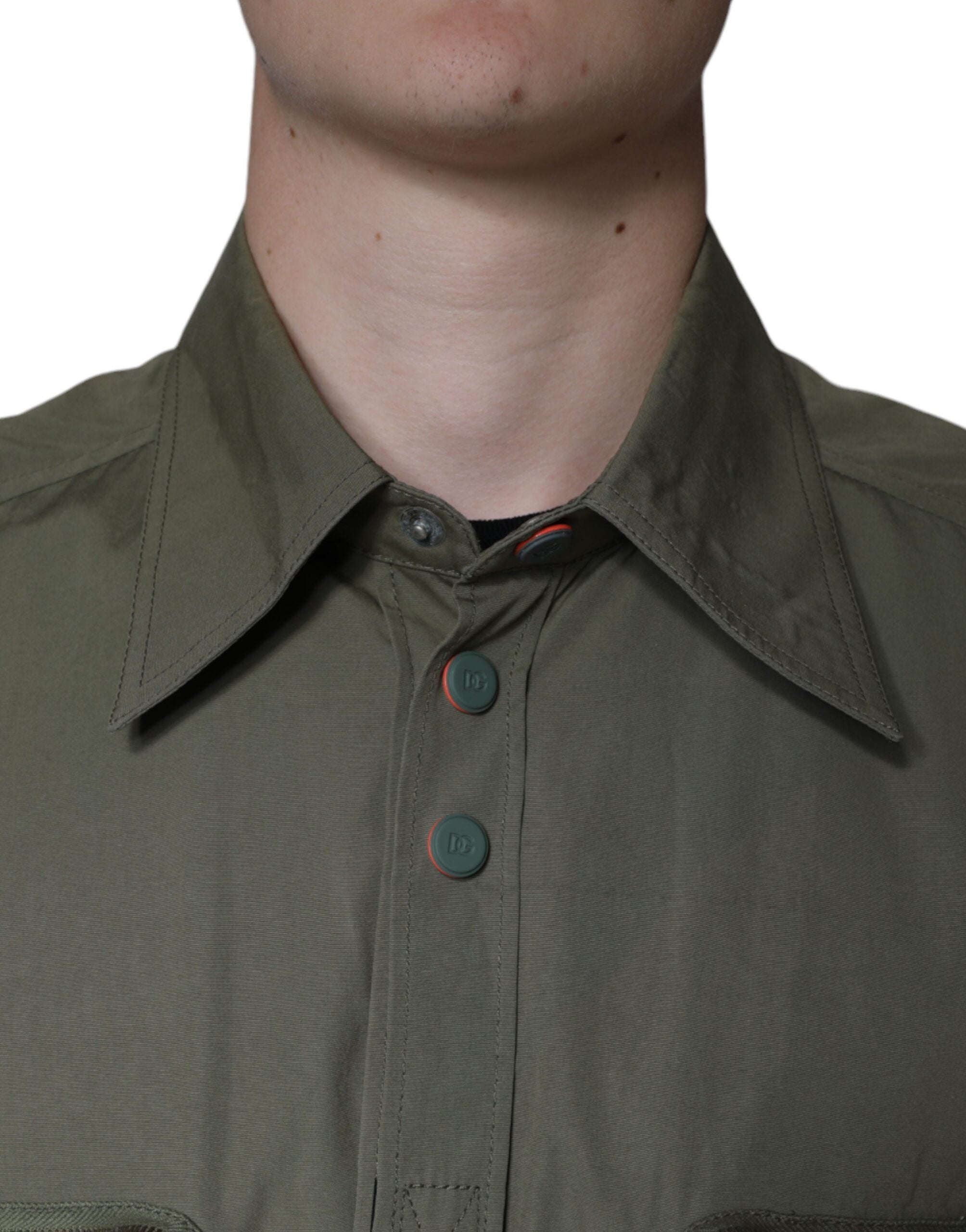 Dolce & Gabbana Military Green Cotton Bend Collared Coat Men's Jacket (Pre-Owned)