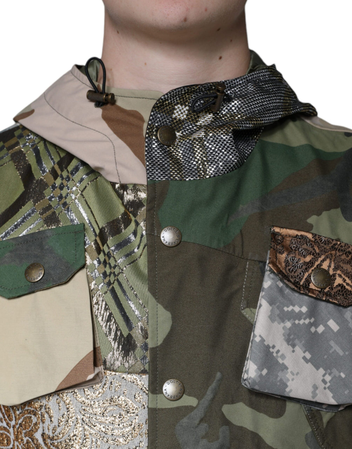 Dolce & Gabbana Multicolor Patchwork Hooded Vest Men's Jacket