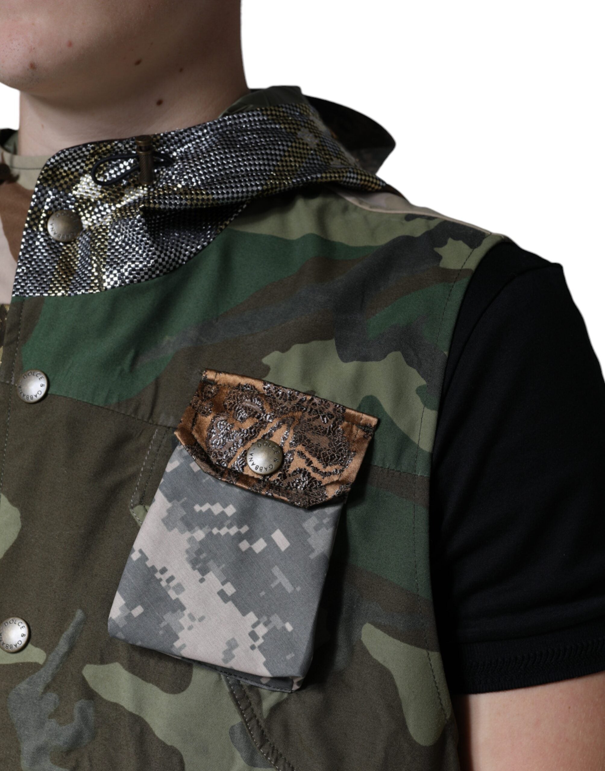 Dolce & Gabbana Multicolor Patchwork Hooded Vest Men's Jacket