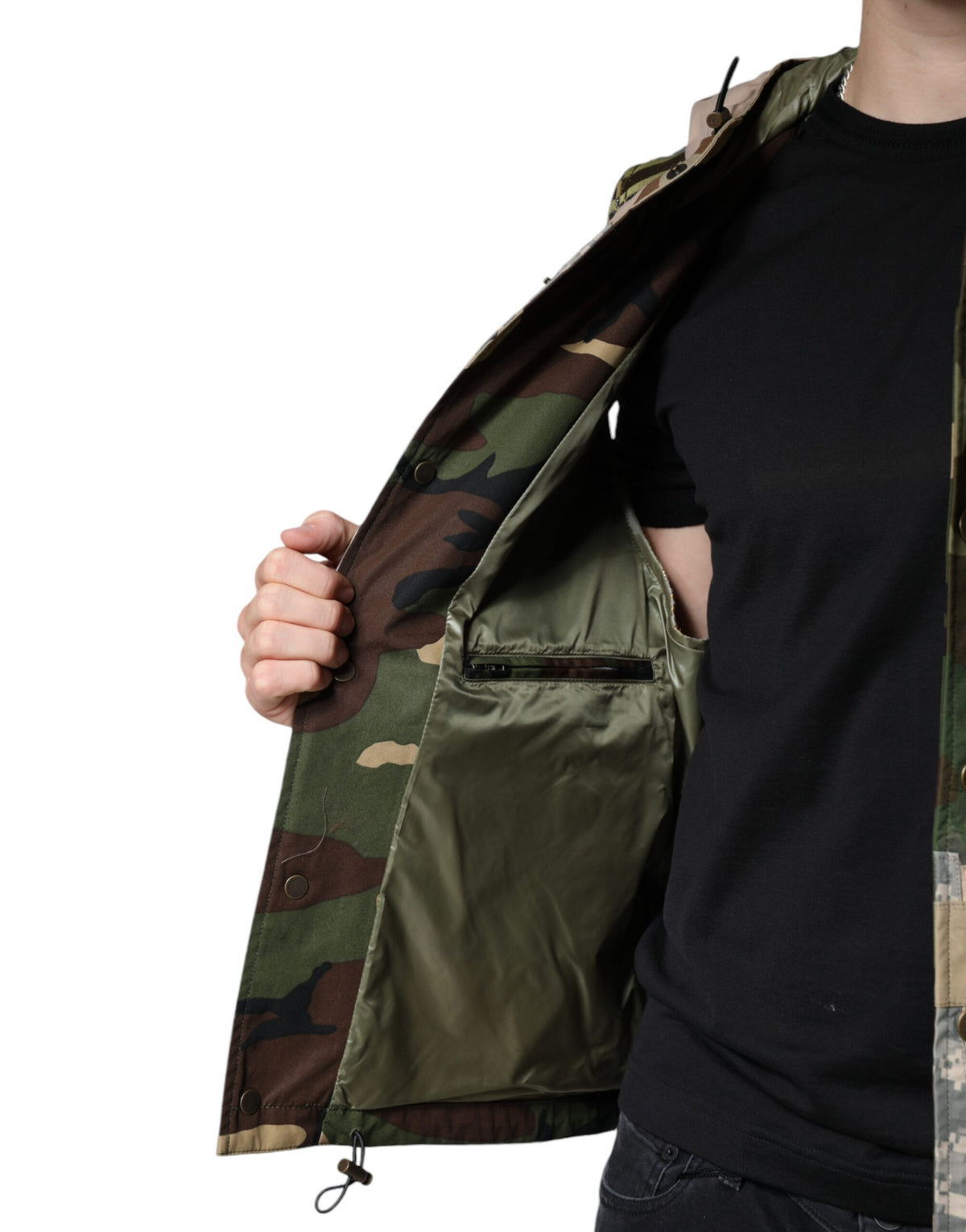 Dolce & Gabbana Multicolor Patchwork Hooded Vest Men's Jacket