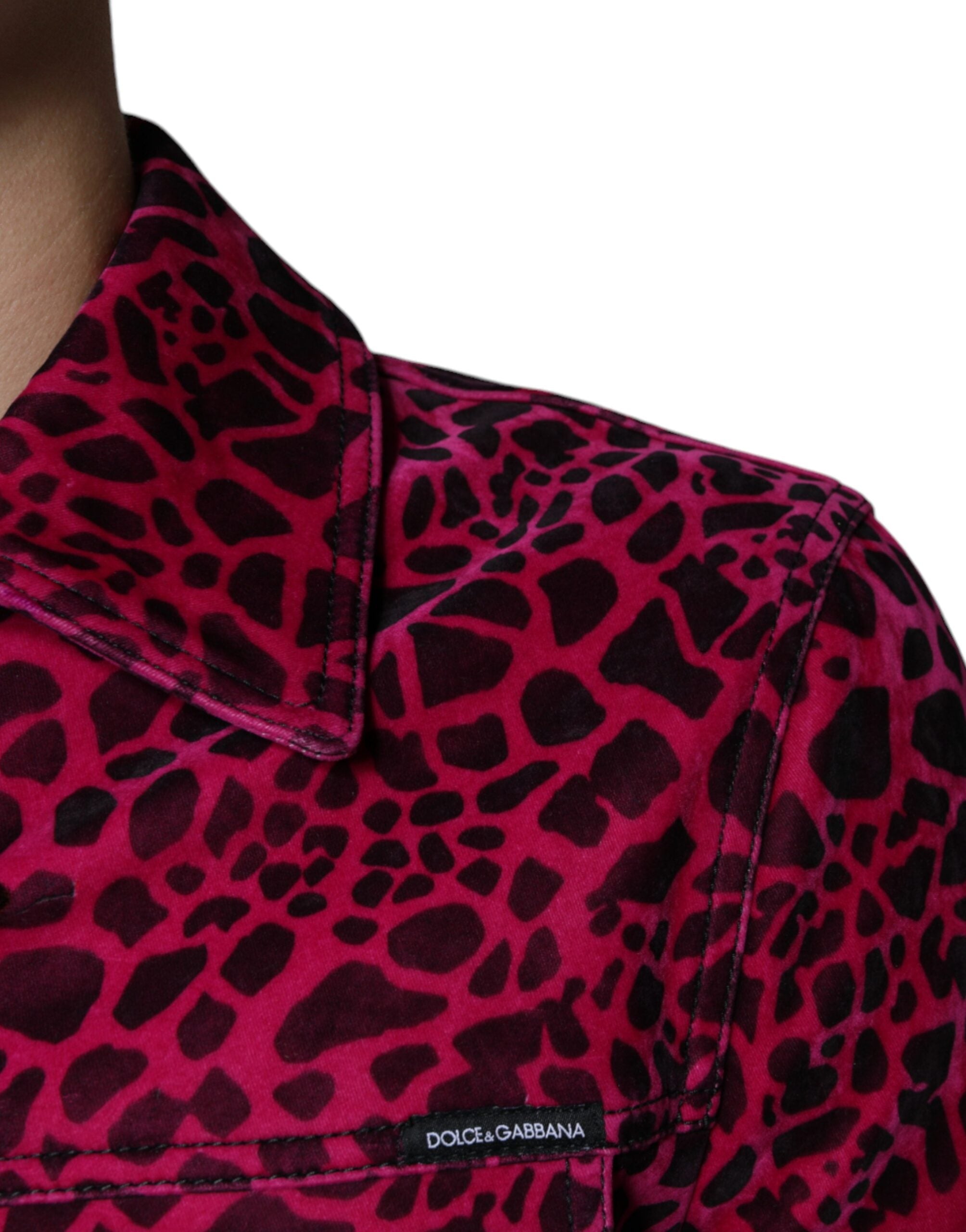 Dolce & Gabbana Fuchsia Leopard Button Down Collared Men's Jacket