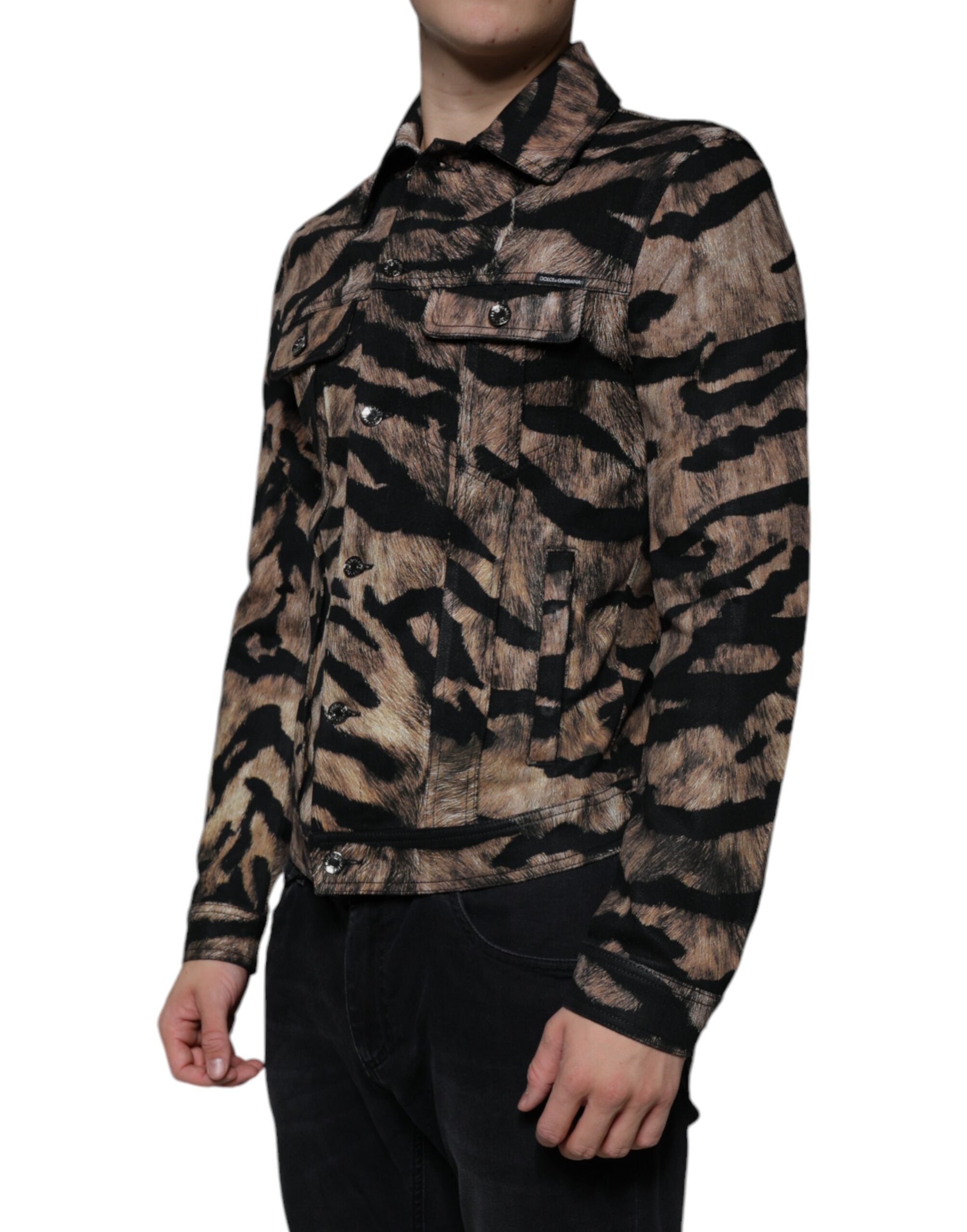 Dolce & Gabbana Brown Tiger Button Down Collared Men's Jacket