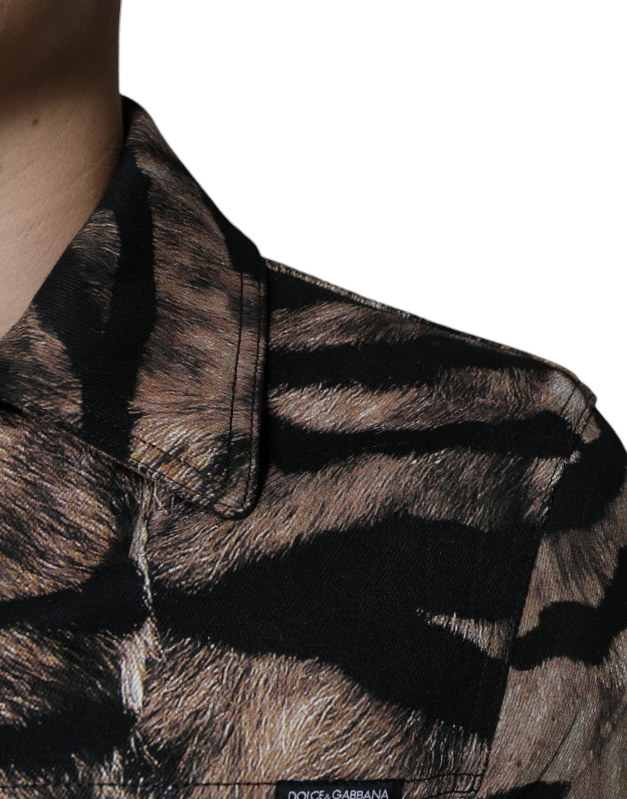 Dolce & Gabbana Brown Tiger Button Down Collared Men's Jacket