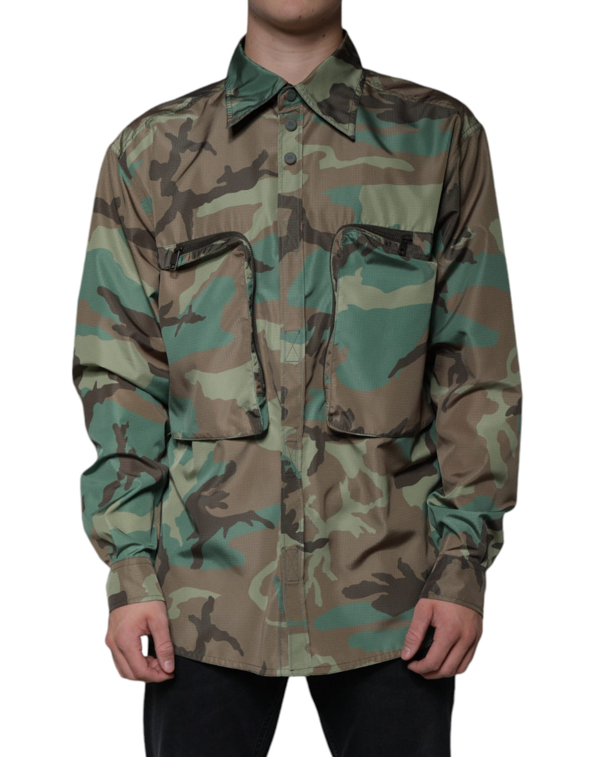 Dolce & Gabbana Multicolor Camouflage Button Down Men's Shirt
