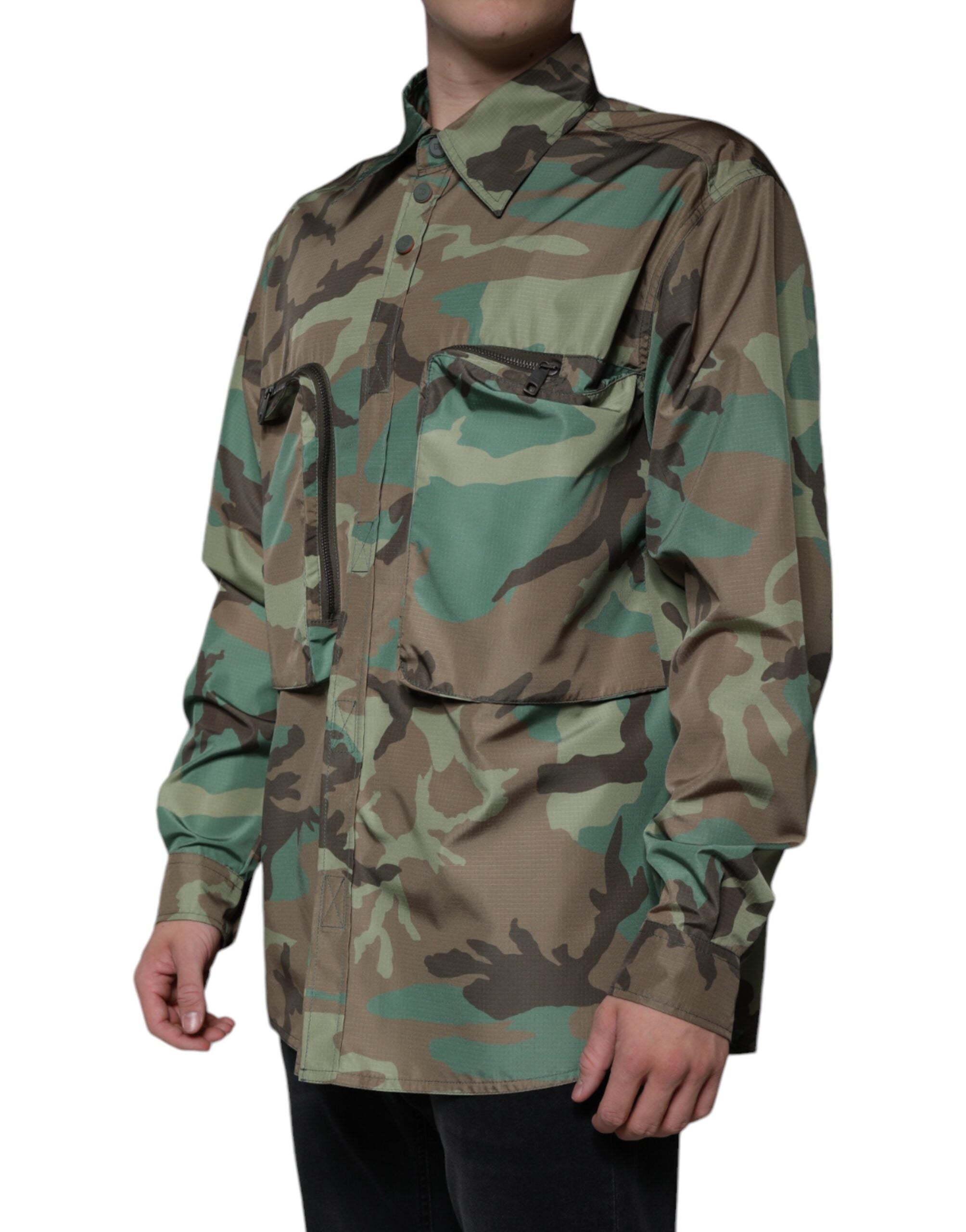 Dolce & Gabbana Multicolor Camouflage Button Down Men's Shirt