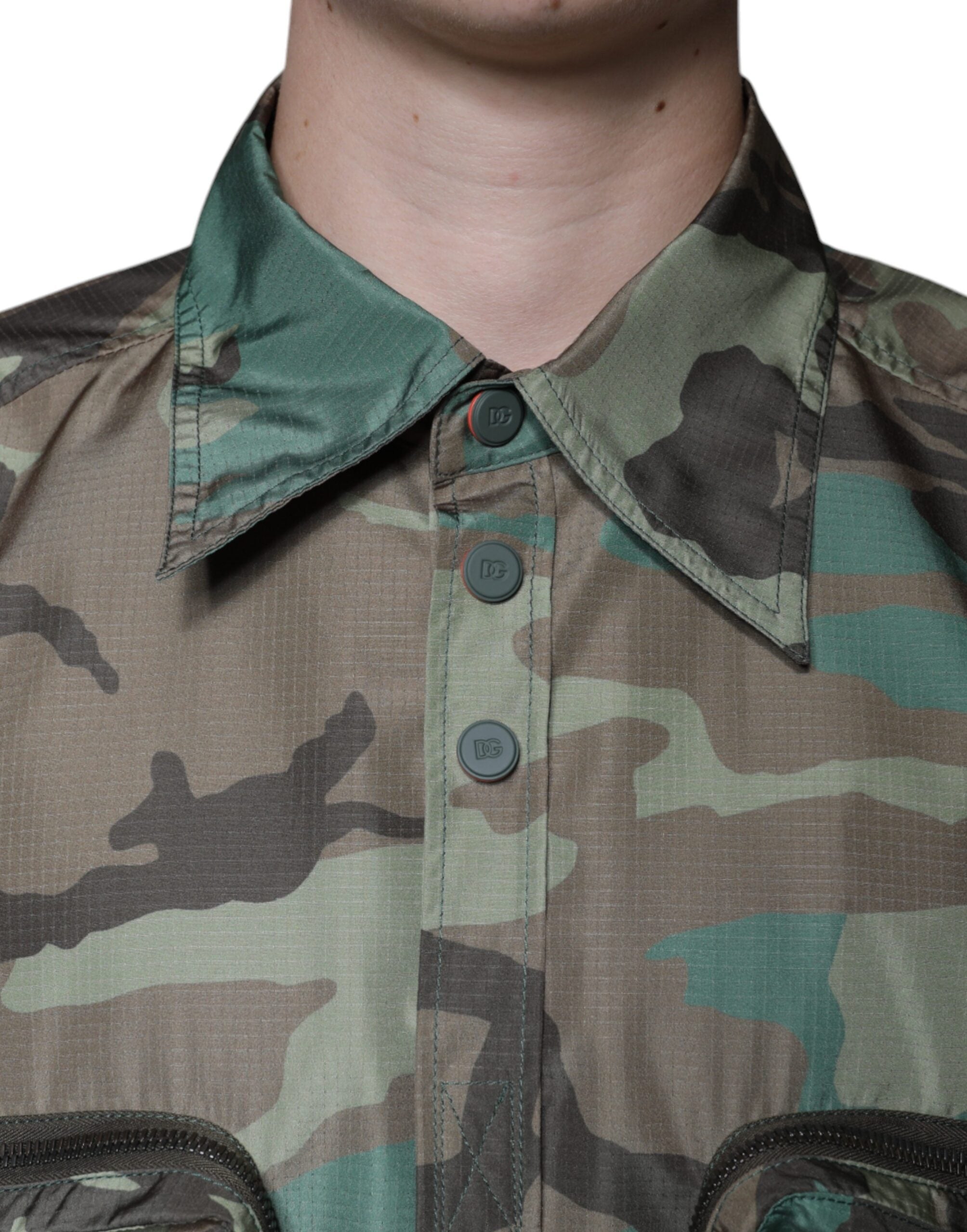 Dolce & Gabbana Multicolor Camouflage Button Down Men's Shirt