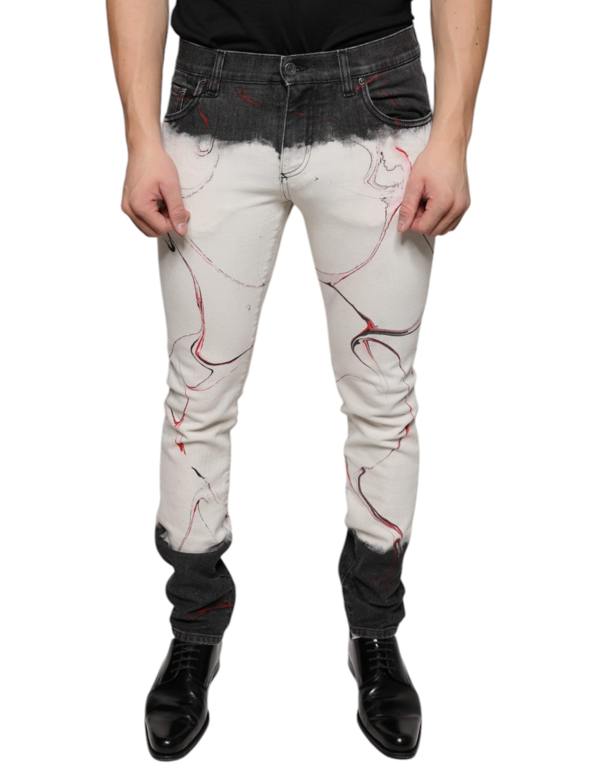 Dolce & Gabbana Black White Printed Skinny Men Denim Men's Jeans