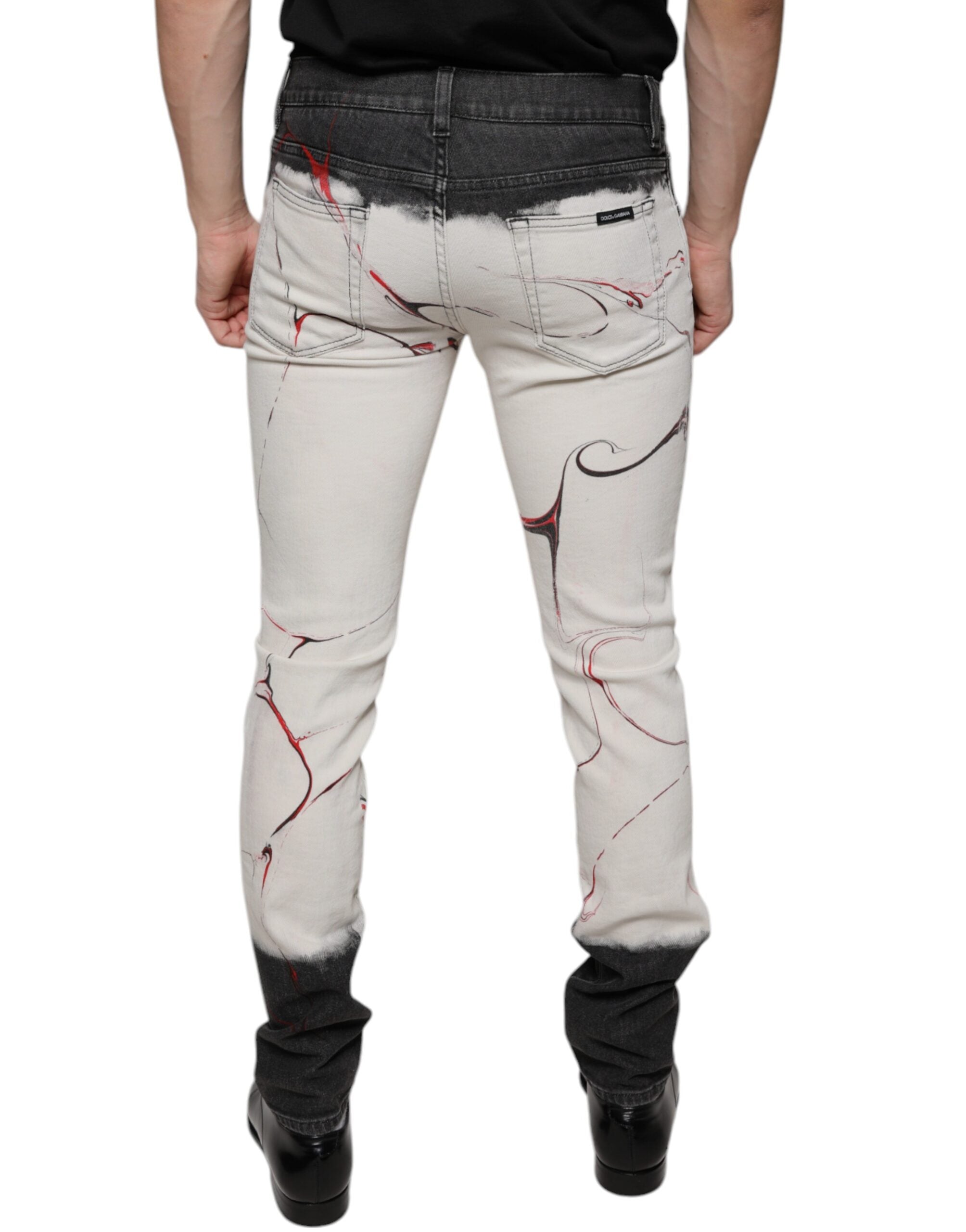 Dolce & Gabbana Black White Printed Skinny Men Denim Men's Jeans