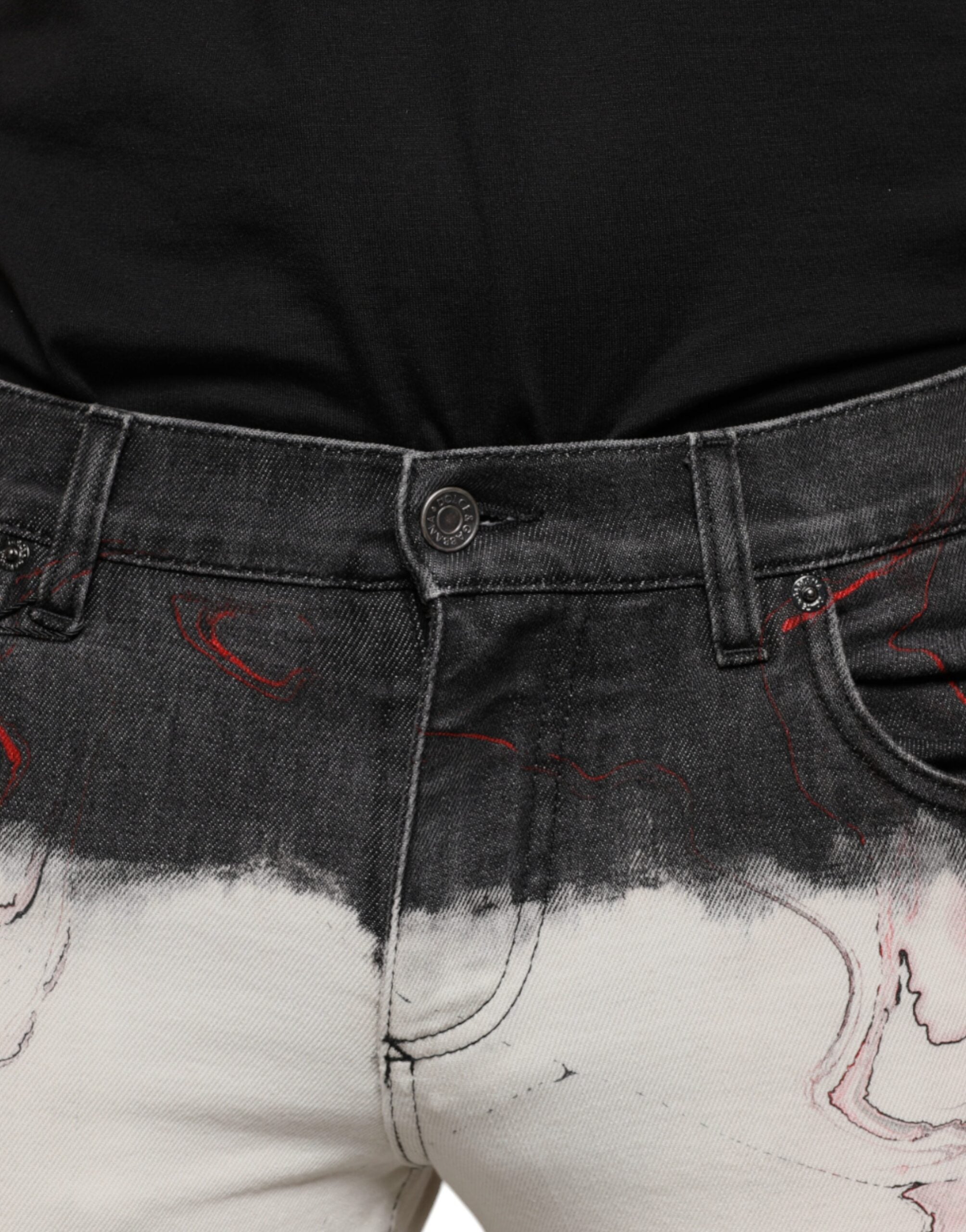 Dolce & Gabbana Black White Printed Skinny Men Denim Men's Jeans