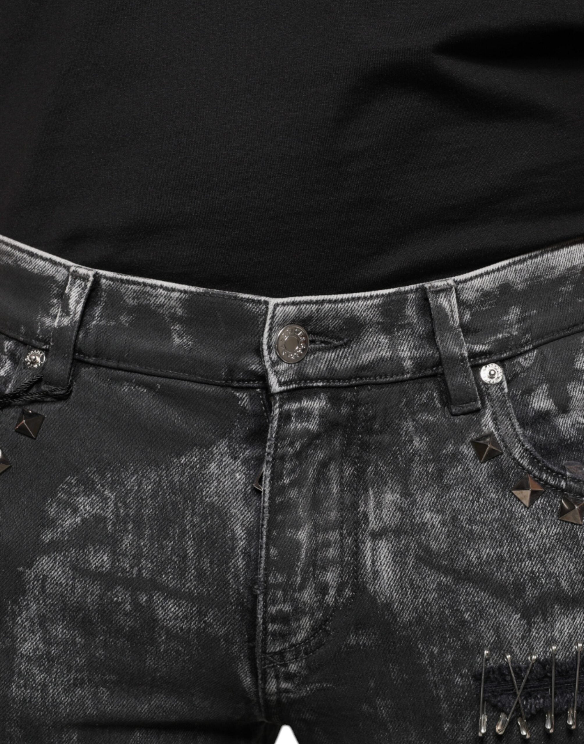 Dolce & Gabbana Black Embellished Cotton Skinny Denim Men's Jeans