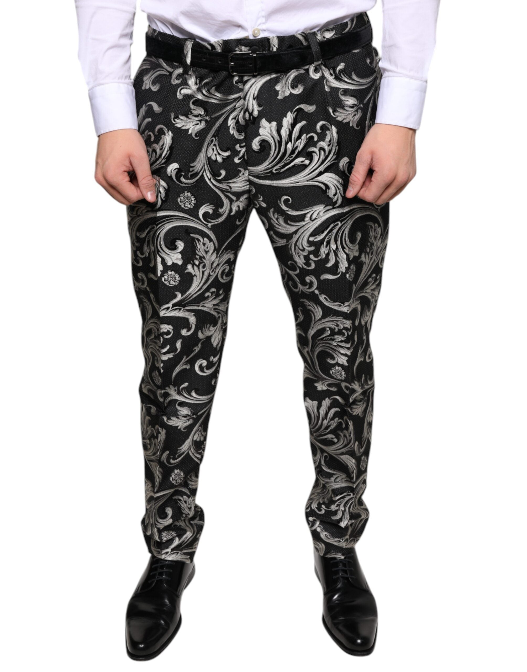 Dolce & Gabbana Black Jacquard Skinny Dress Men's Pants